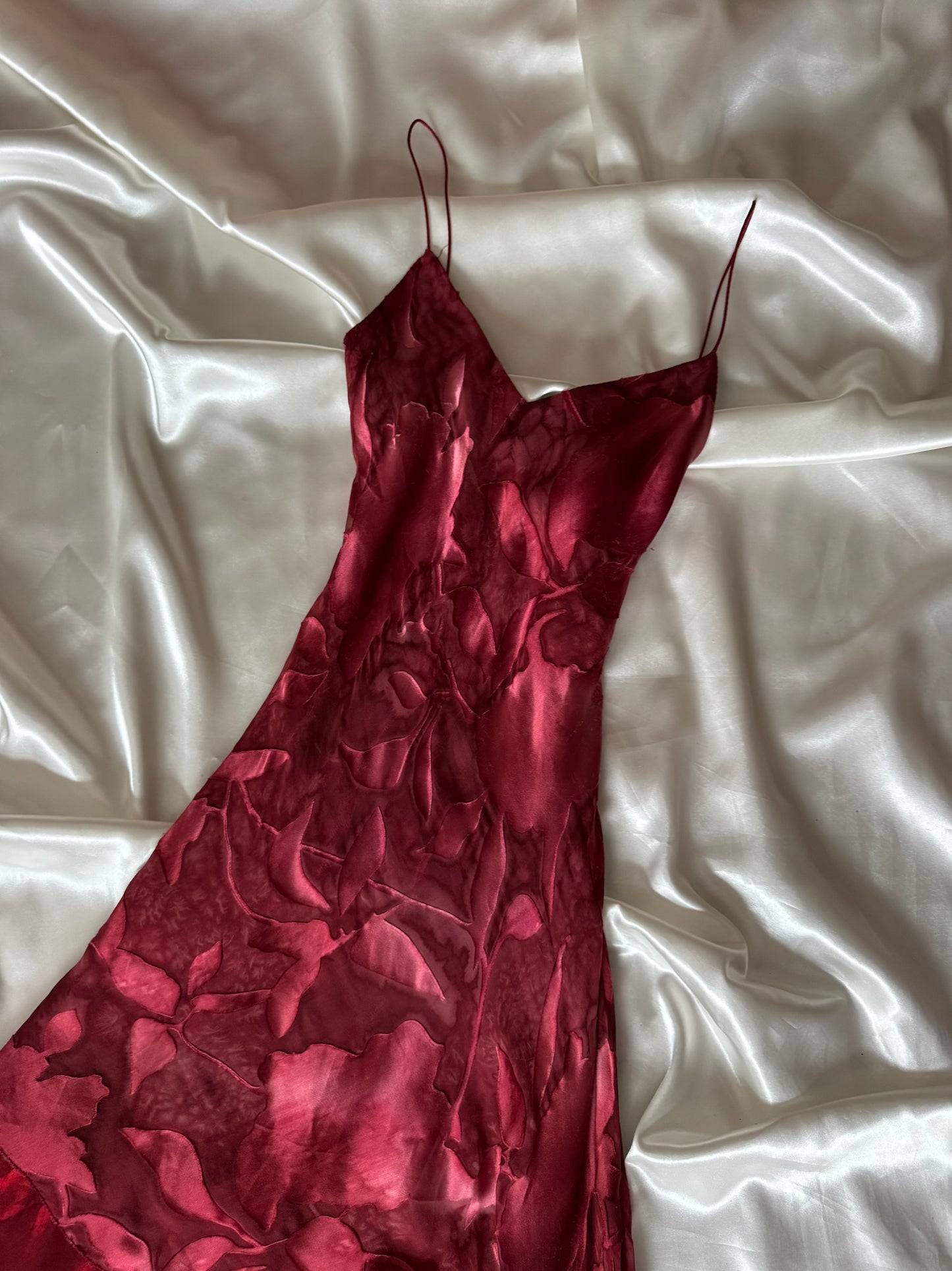Dark Red Vampy Long Vintage Satin Gown