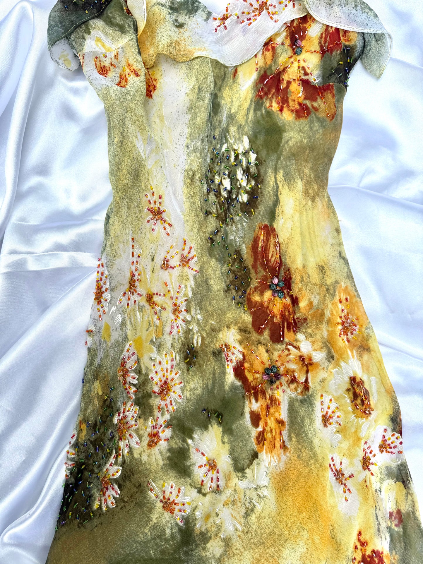 Stunning Beaded Vintage Green Flower Dress