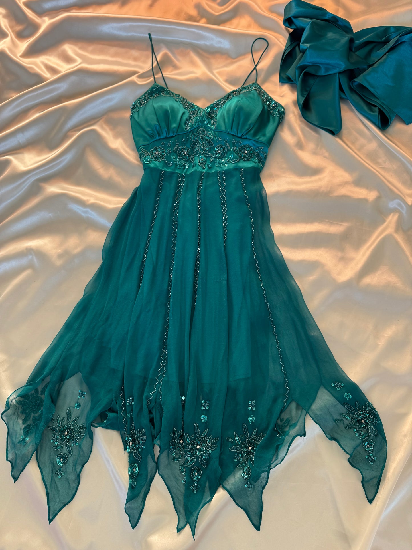 Spectacular Turquoise Beaded Silk Dress
