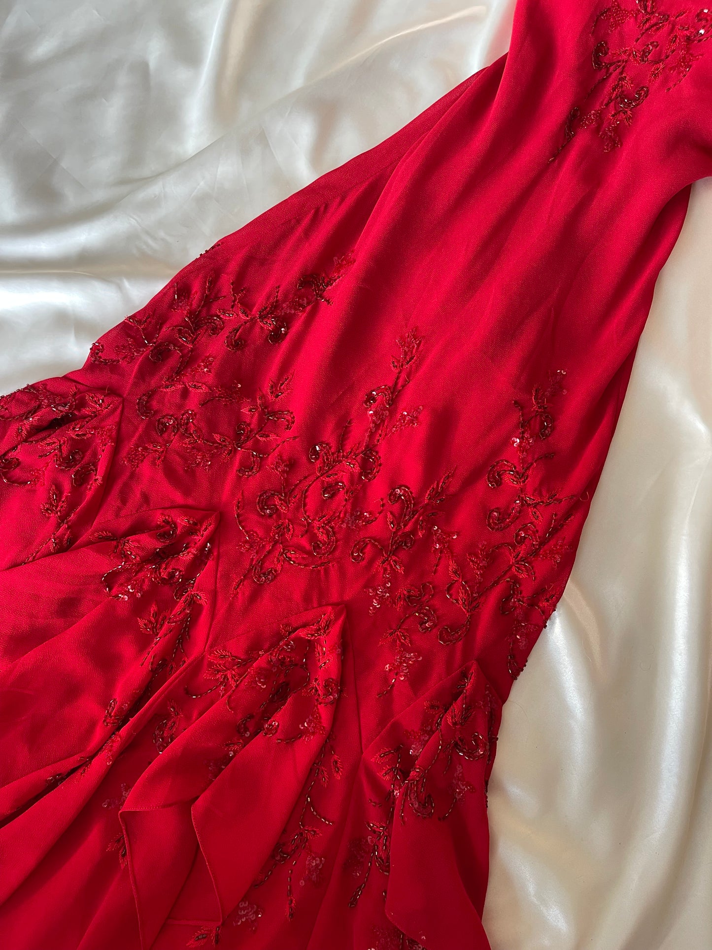 Vintage Long Red Beaded Dress