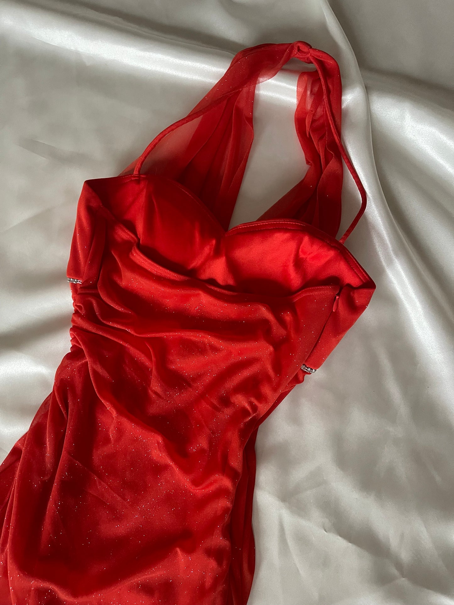 Sparkly Blood Orange Halter Neck Vintage Dress