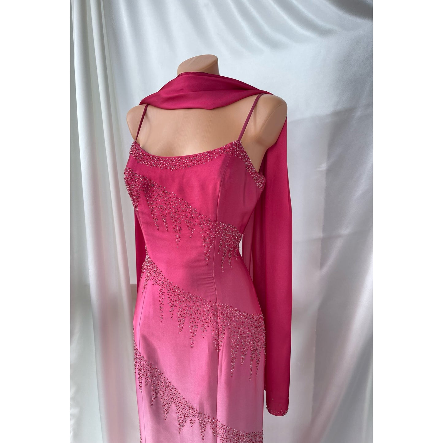 Vintage Long Pink Ombre Beaded Dress