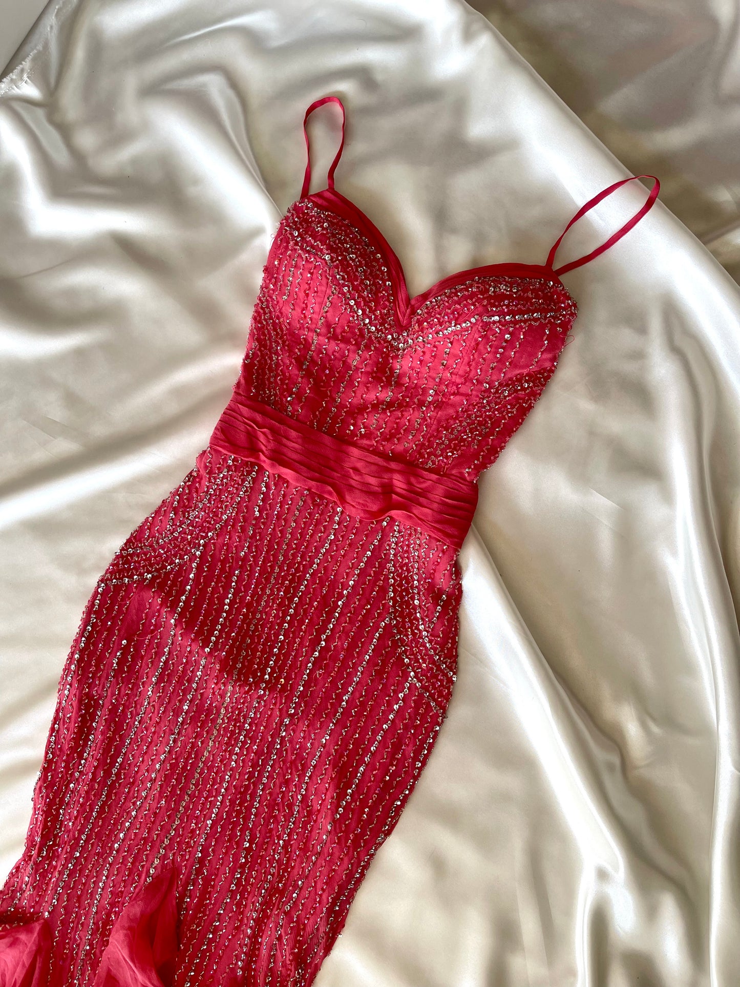 Vintage Silk Pink Mermaid Beaded Dress