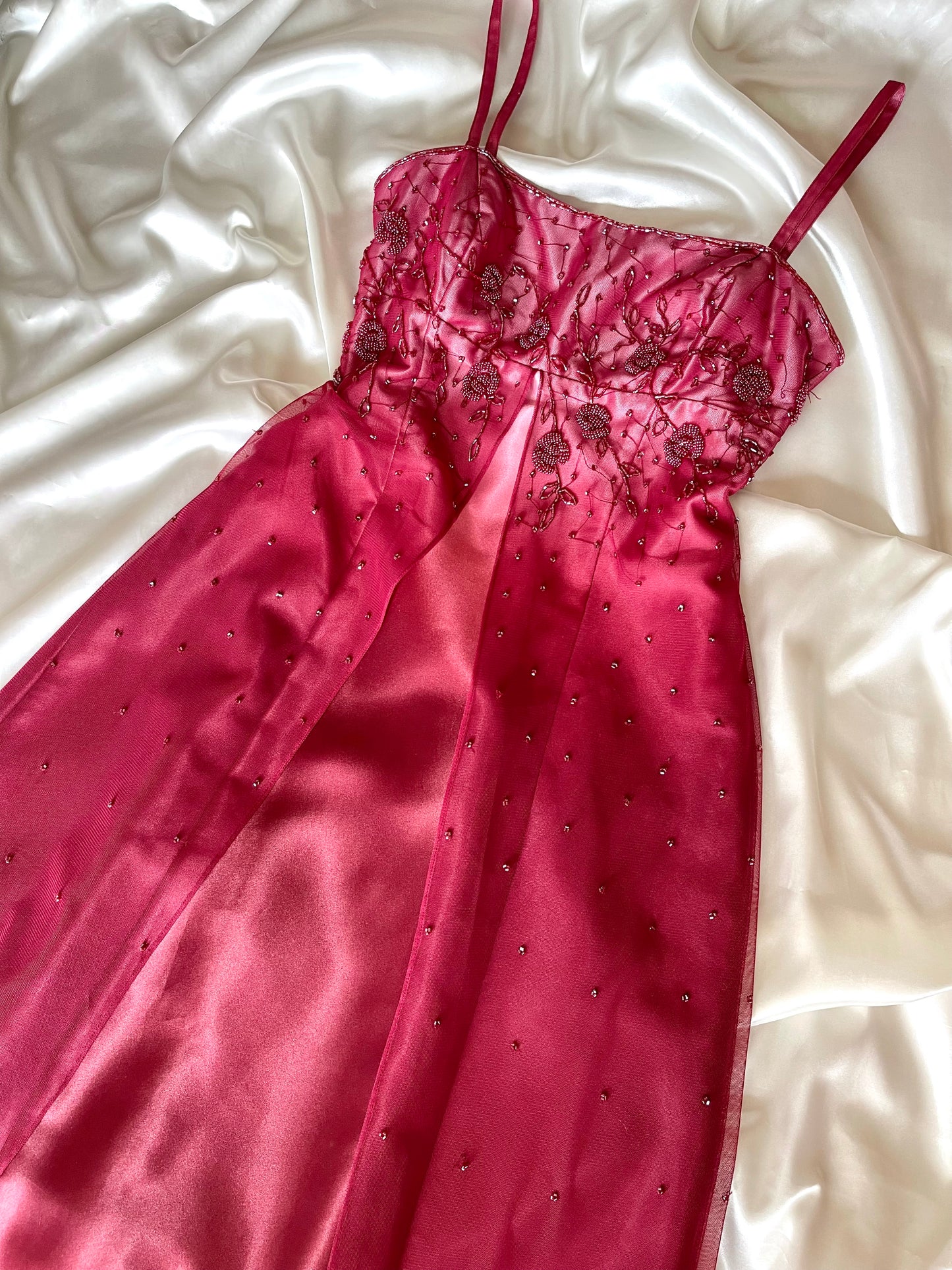 Gorgeous Red Tuille Beaded Vintage Royal Gown