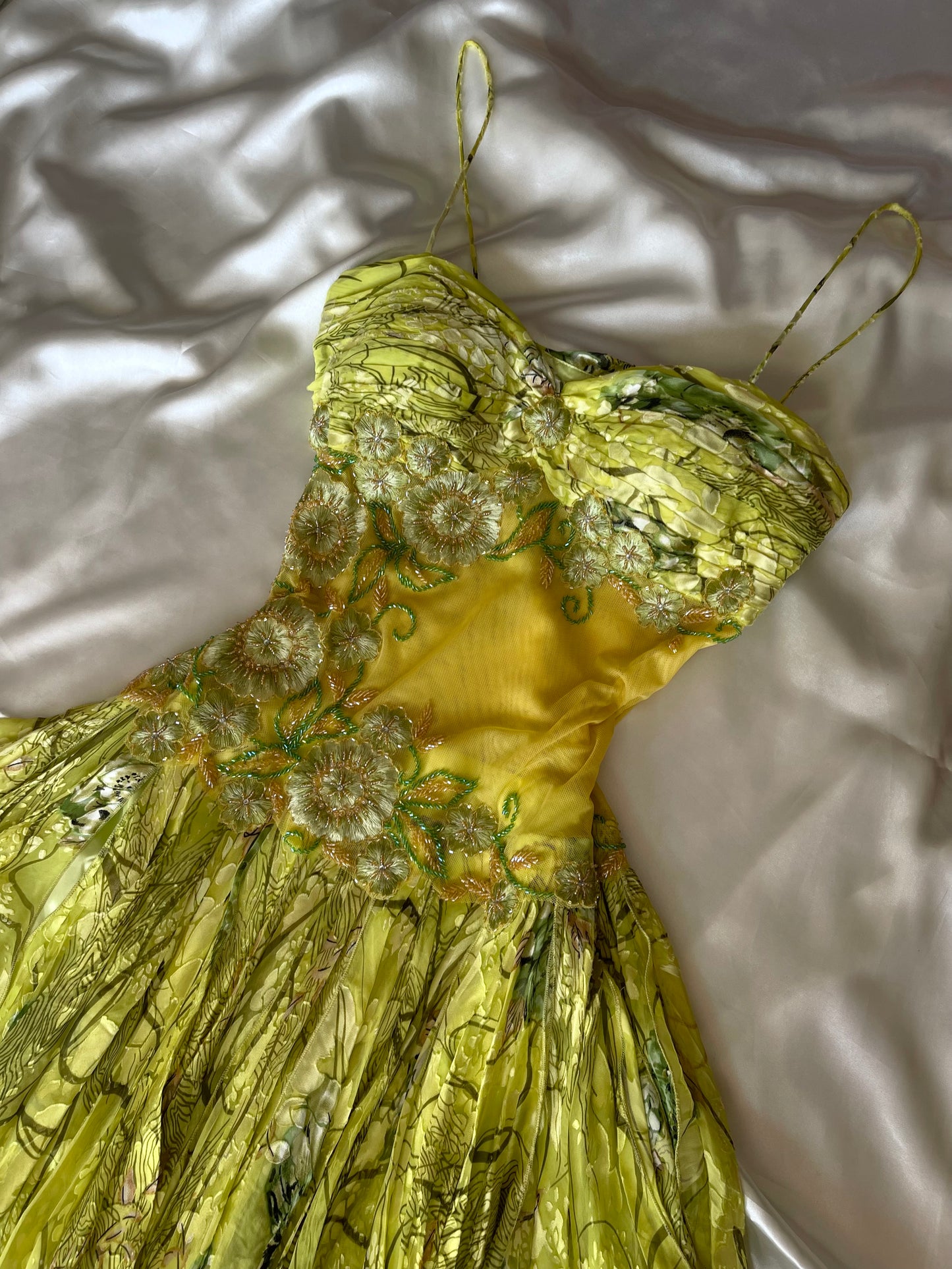 Spectacular Green Beaded Floral Dress