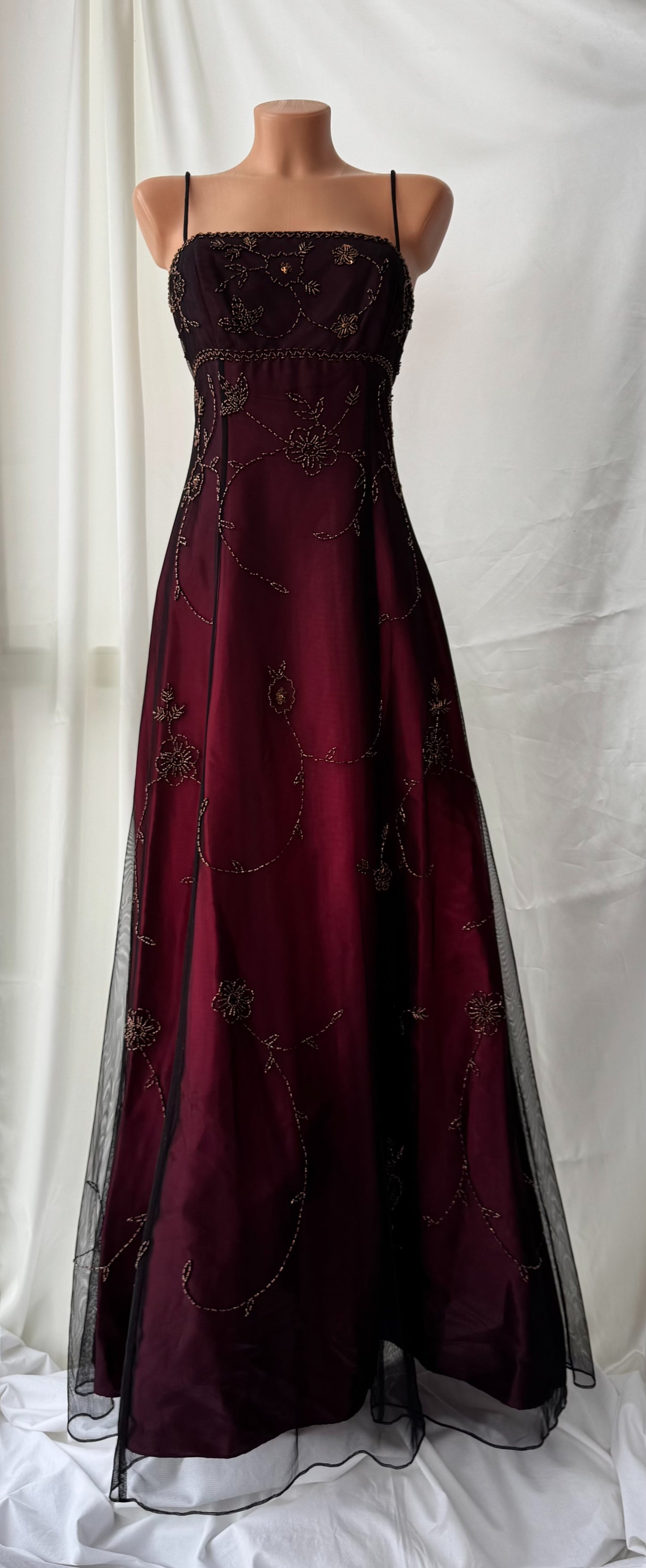 Gorgeous Red & Black Tulle Beaded Gothic Vintage Gown