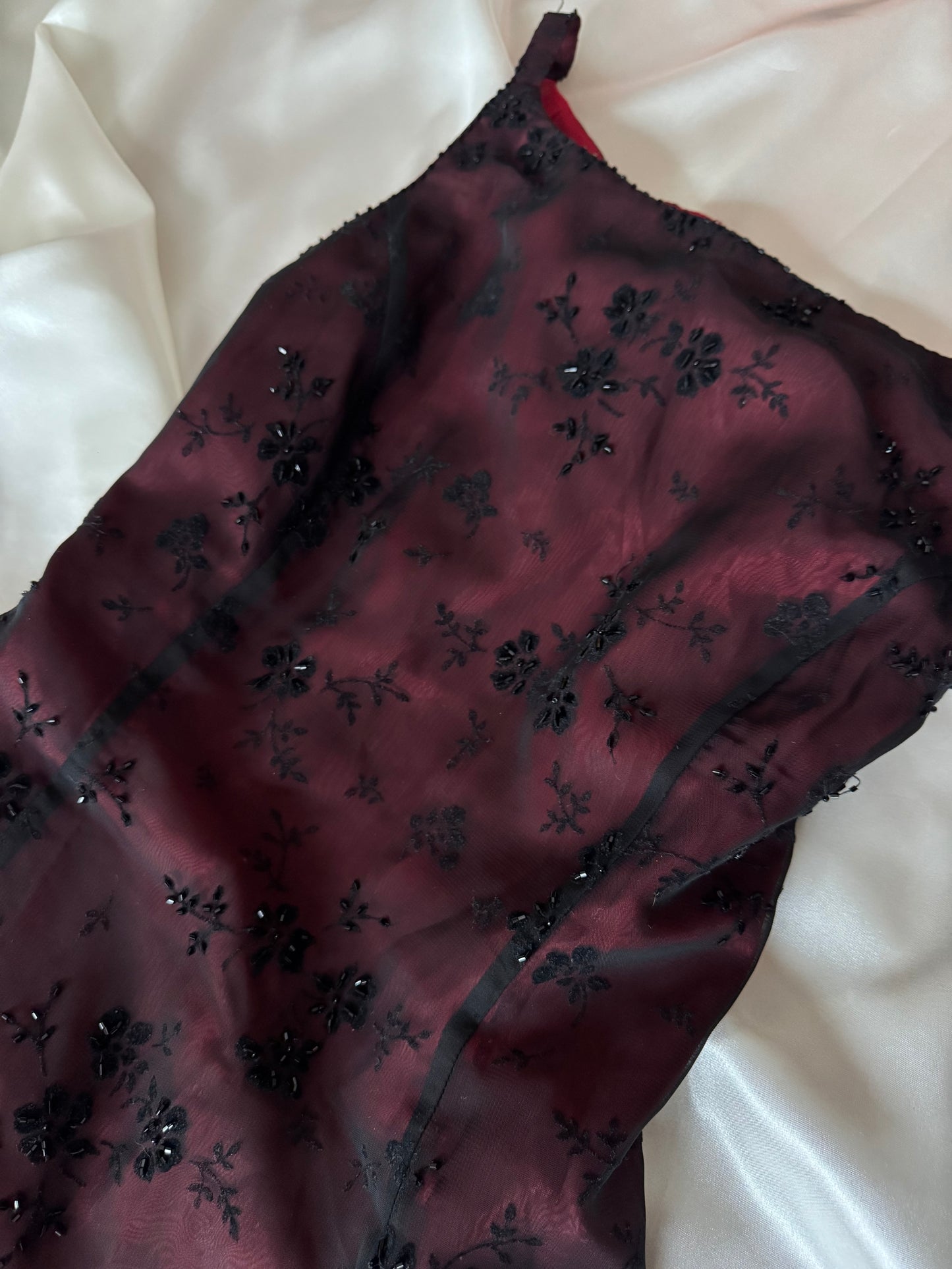Gorgeous Red & Black Tulle Beaded Gothic Vintage Gown