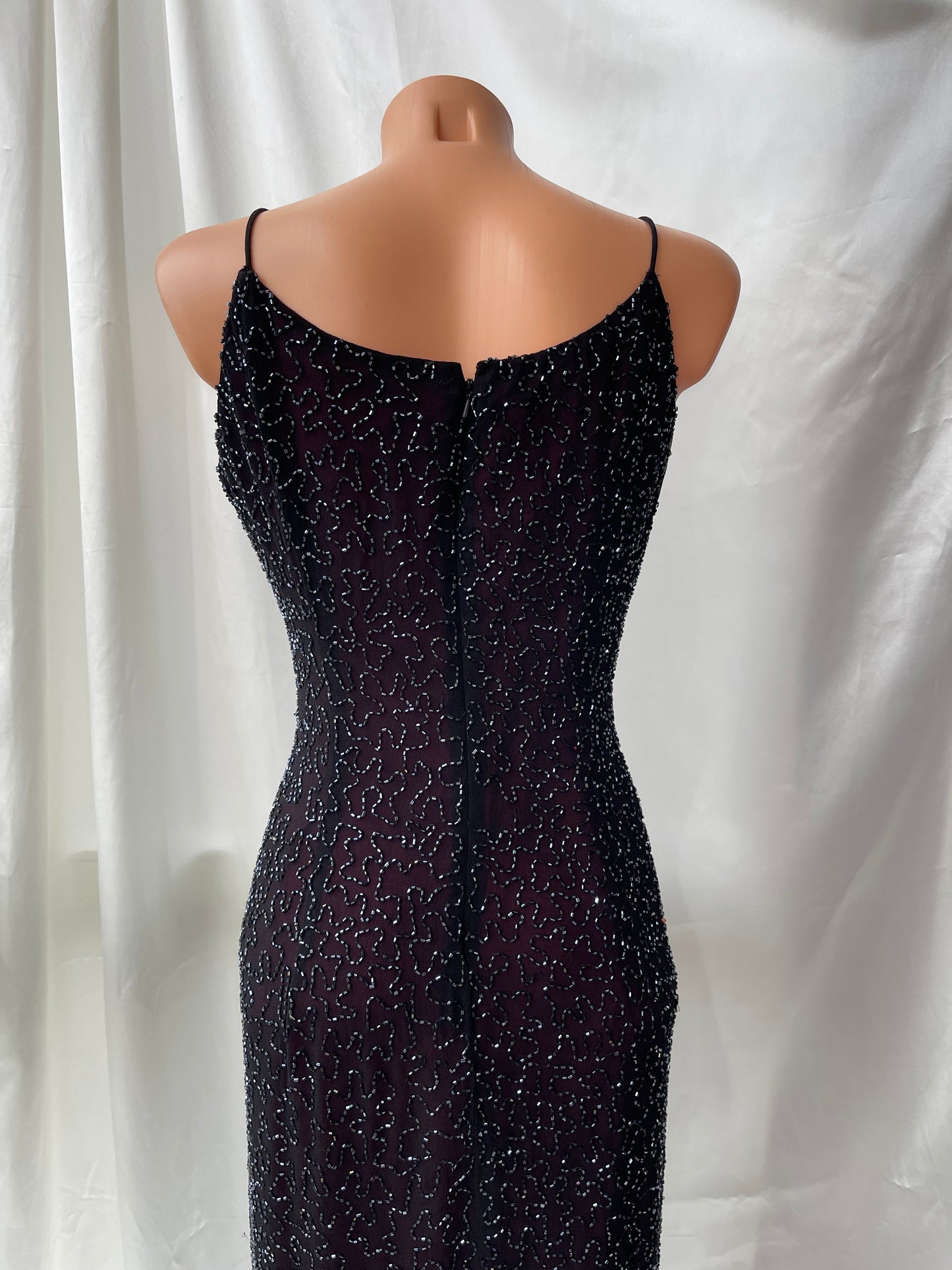 Long Burgundy Beaded Vintage Dress