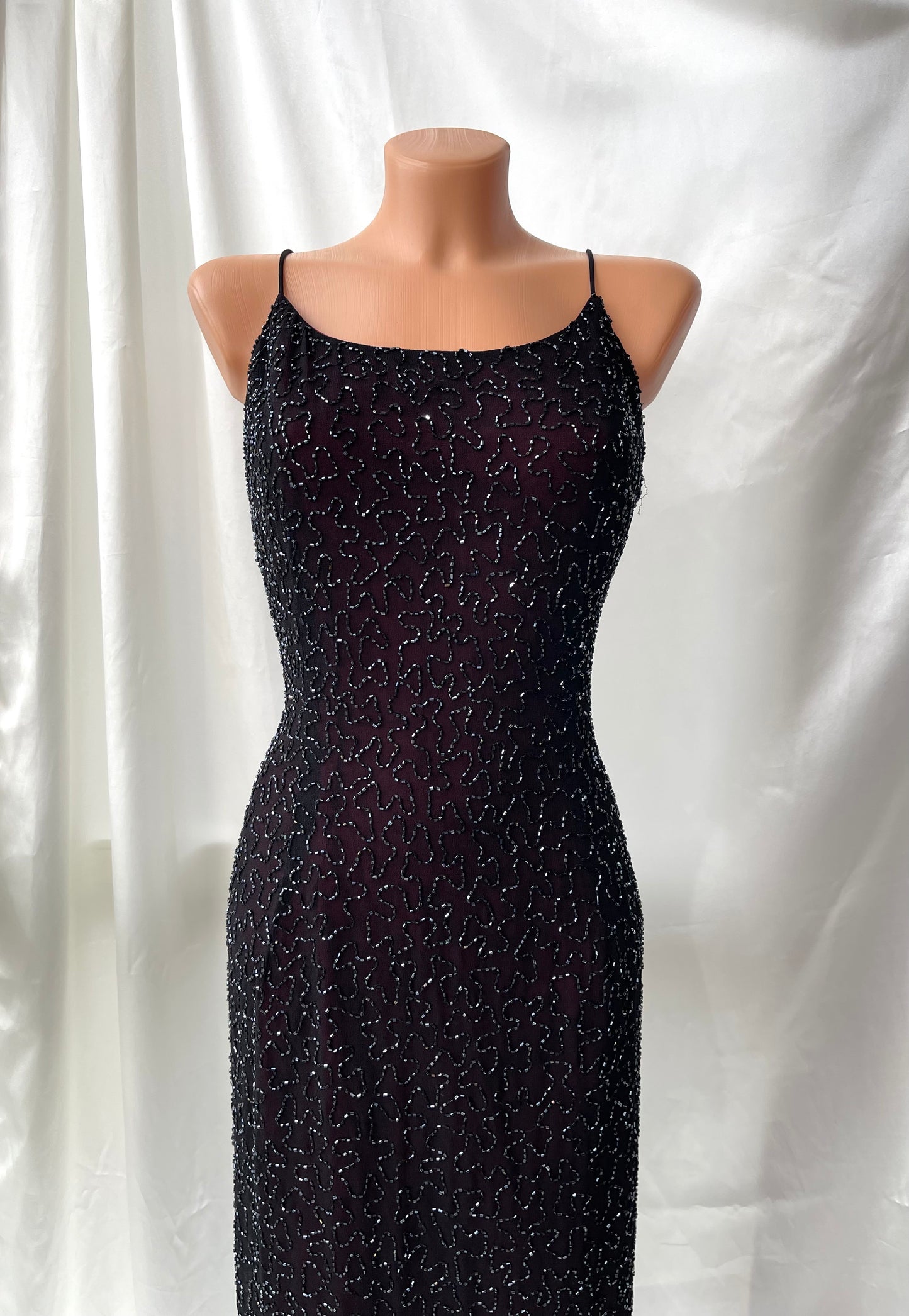 Long Burgundy Beaded Vintage Dress