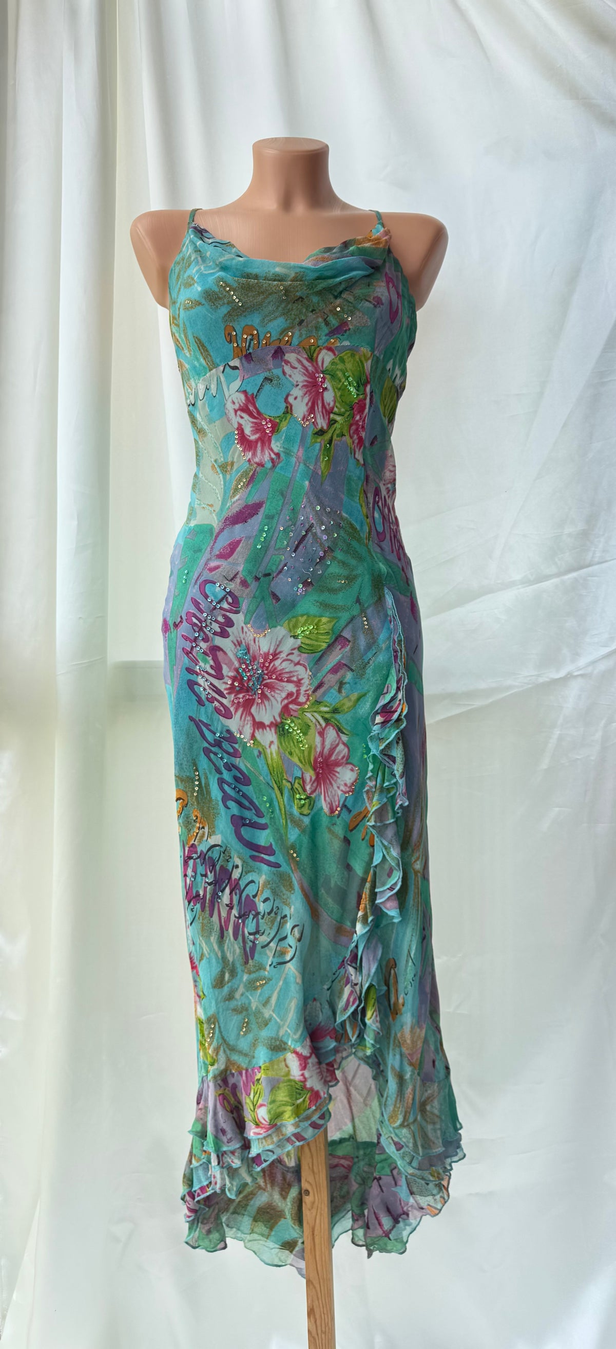 Stunning Beaded Vintage Blue Flower Dress