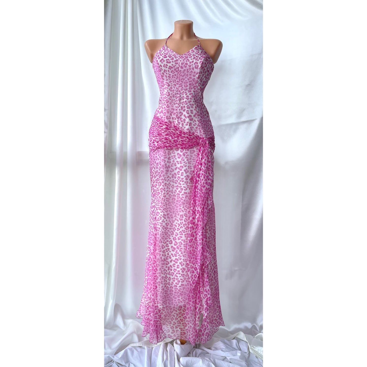 Pink Silk Vintage Leopard Panther Print Dress