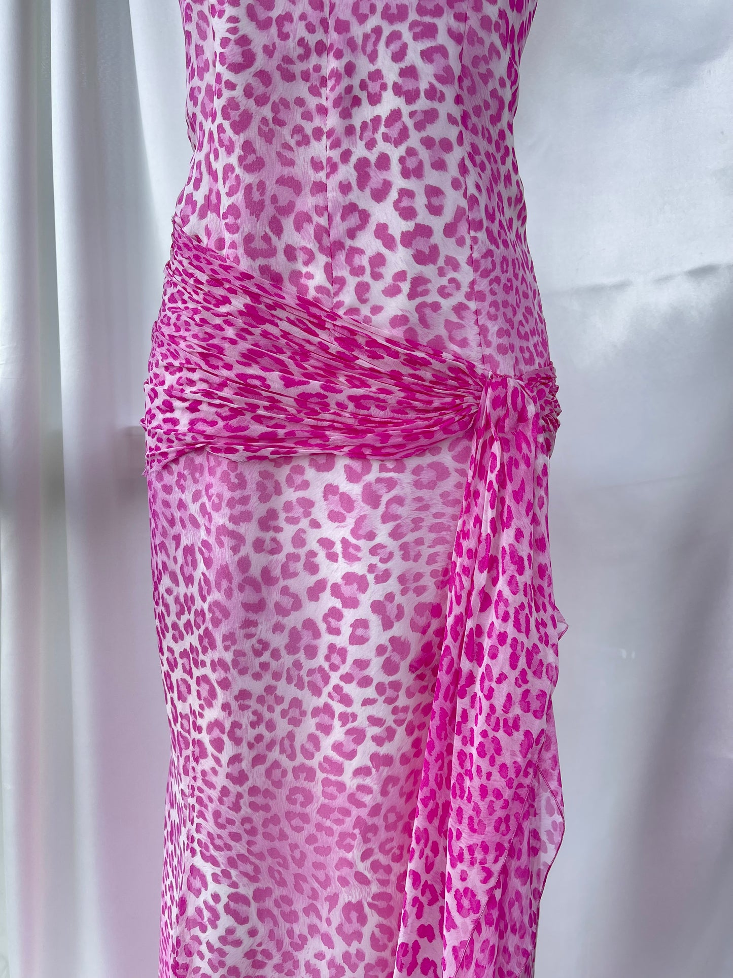 Pink Silk Vintage Leopard Panther Print Dress
