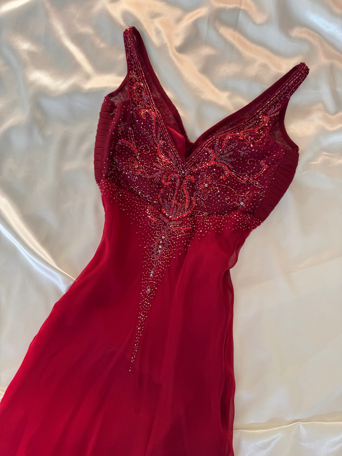 Red Beaded Silk Vintage Dress
