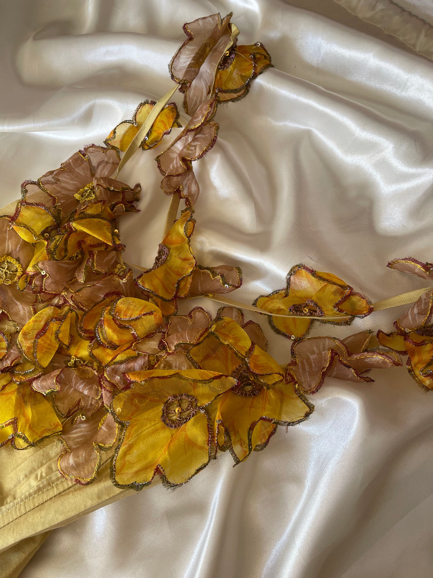 Beautiful Floral Subtle Yellow Silk Vintage Dress