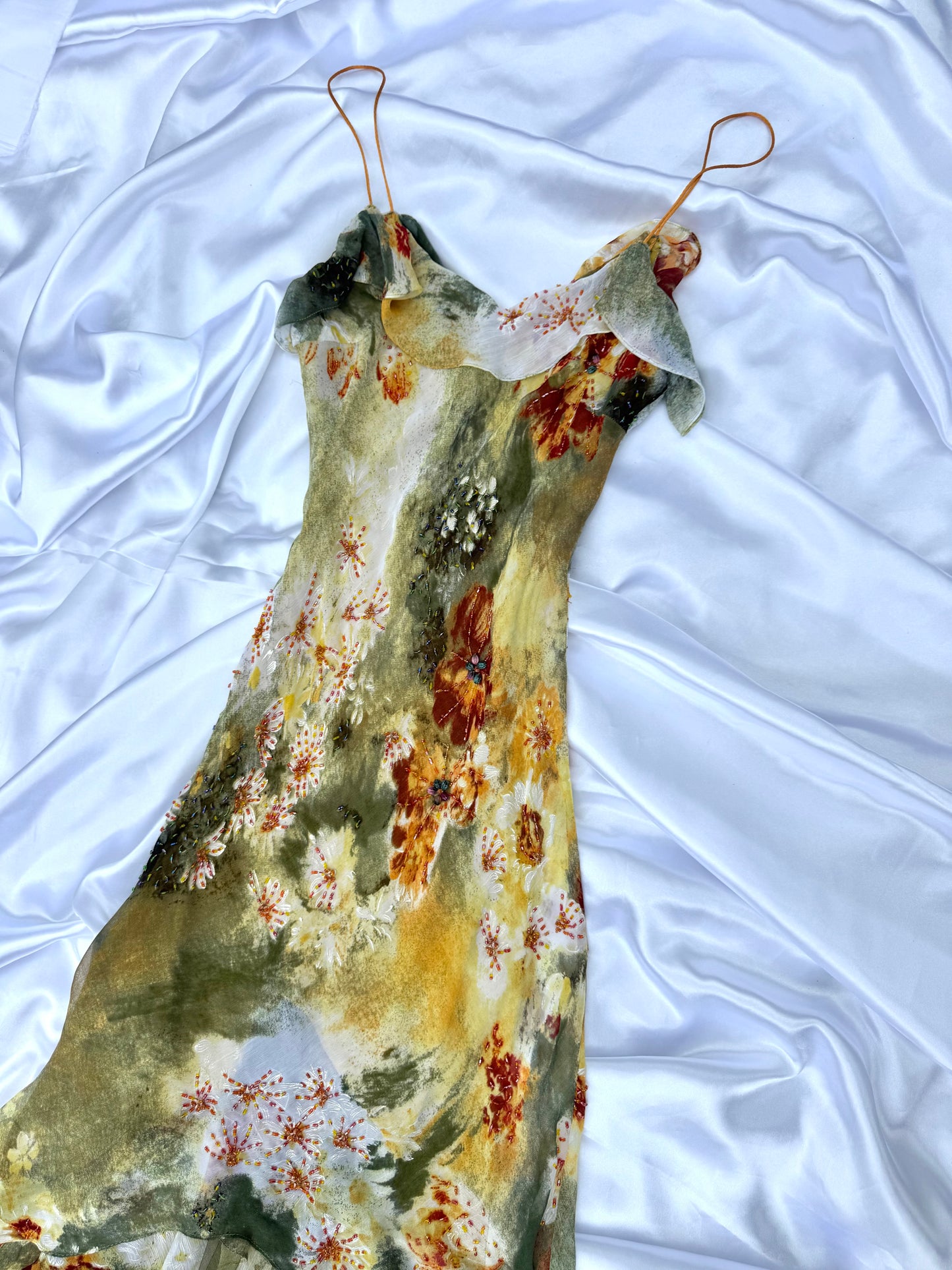Stunning Beaded Vintage Green Flower Dress