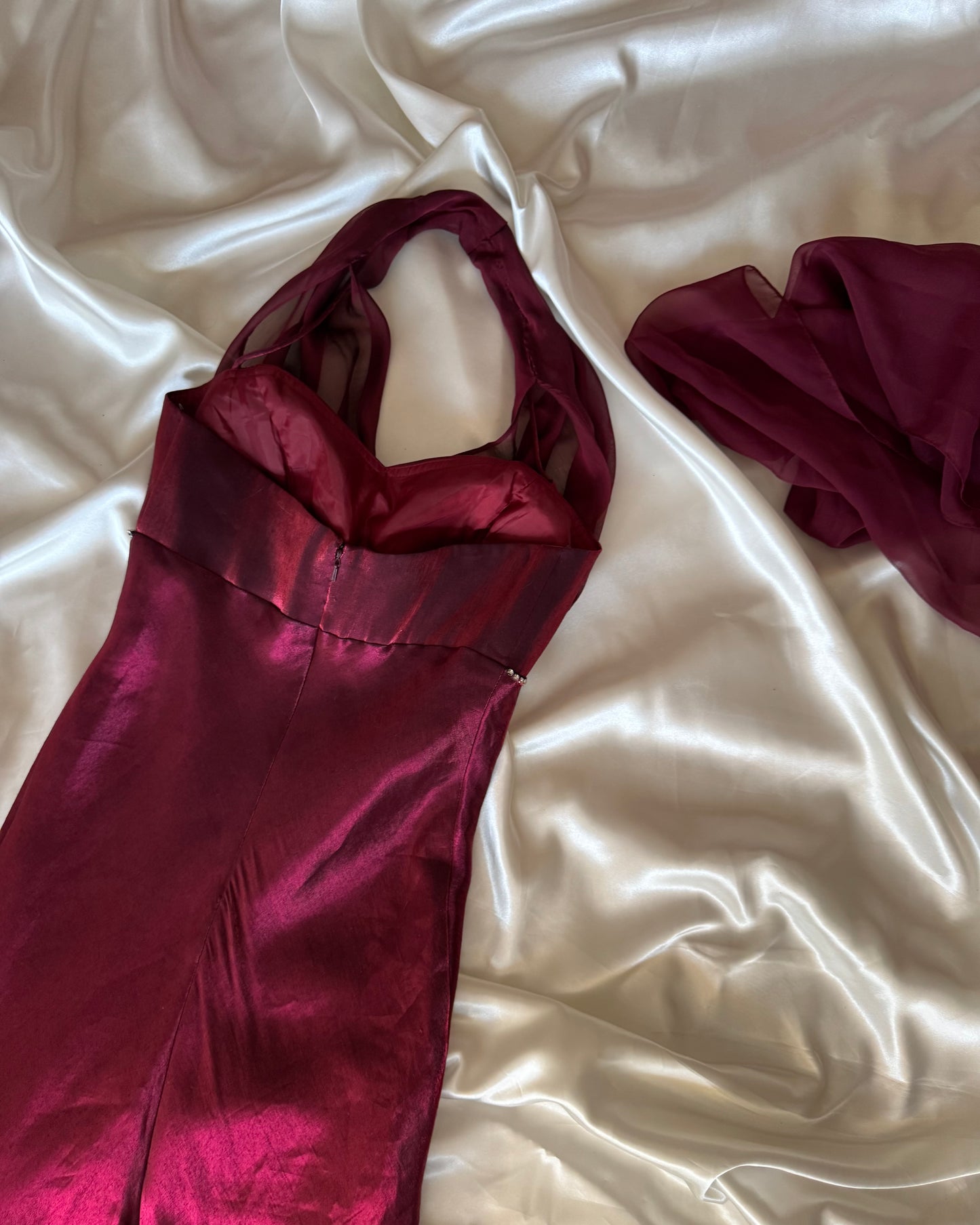 Elegant Red Satin Vintage Dress