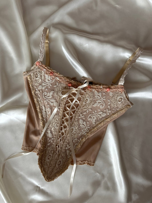 Stunning Cream Rose Lace Vintage Corset