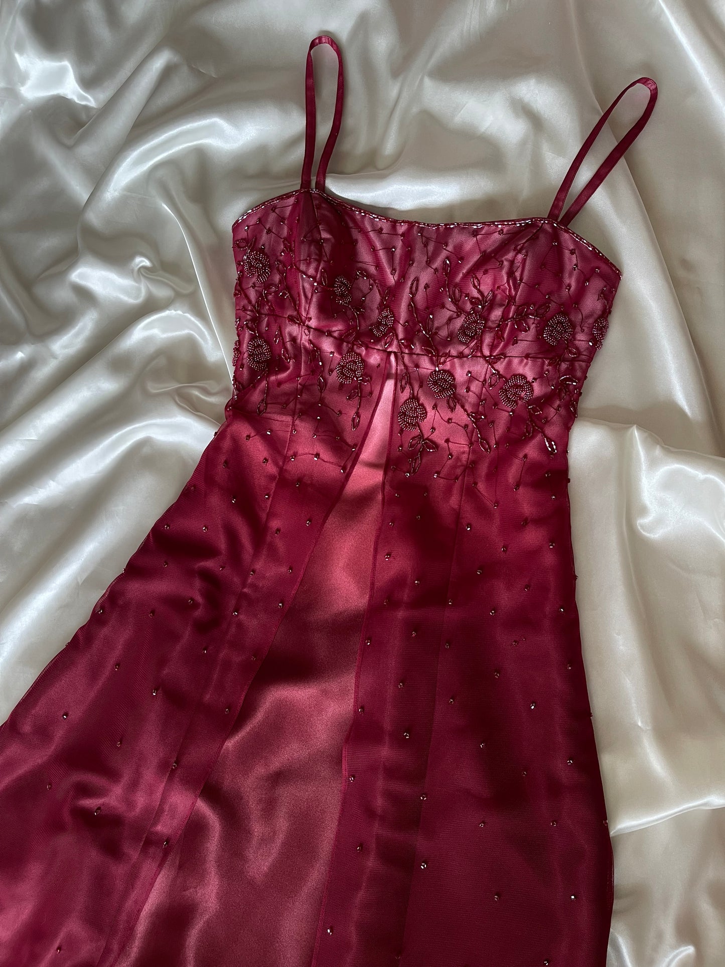 Gorgeous Red Tuille Beaded Vintage Royal Gown