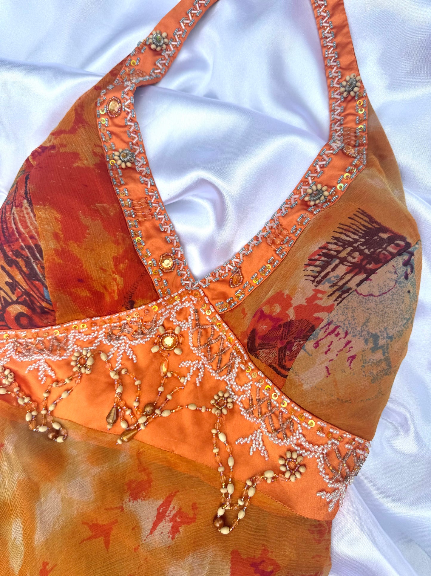 Orange Silk Beaded Vintage Dress