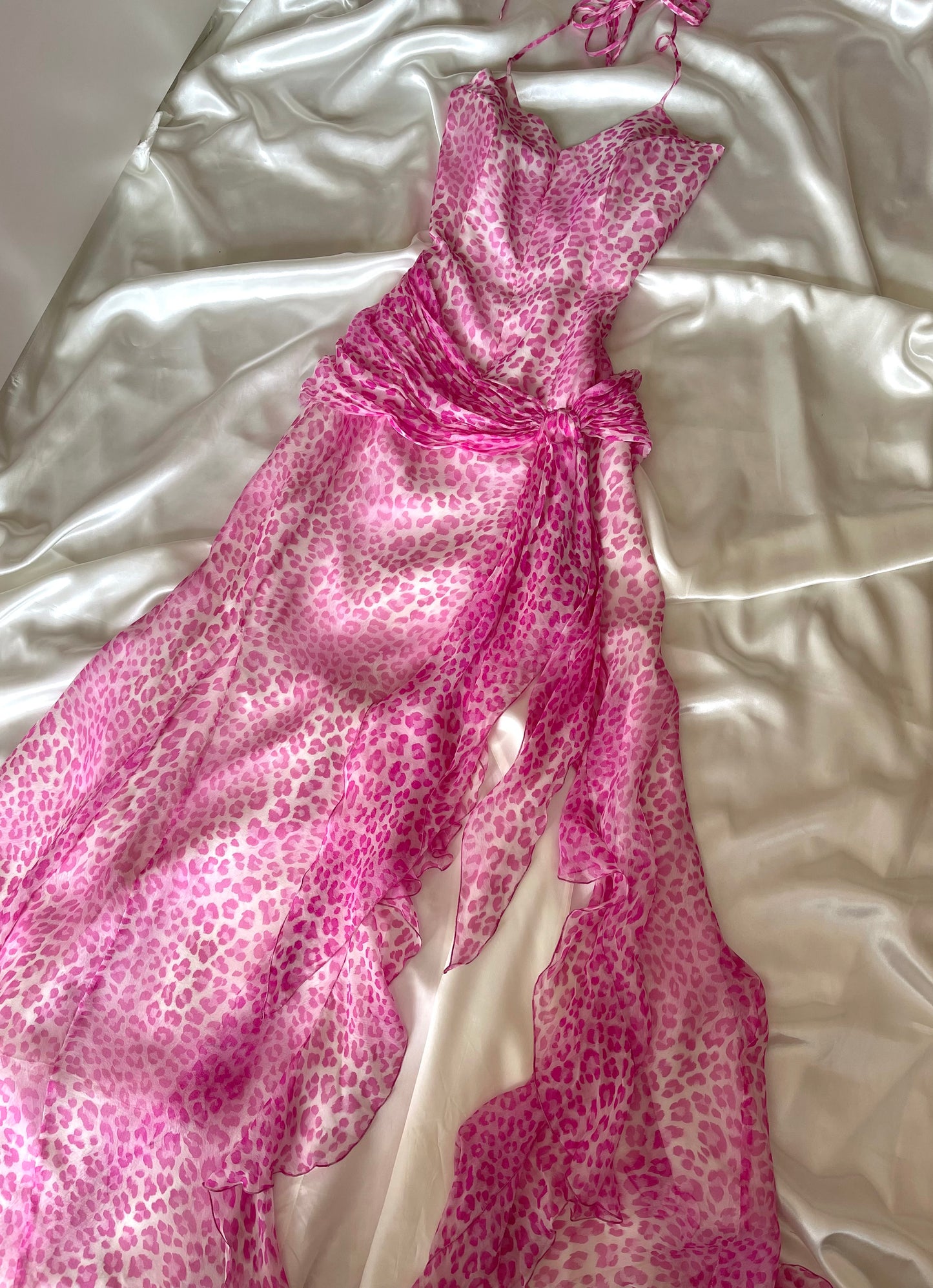 Pink Silk Vintage Leopard Panther Print Dress