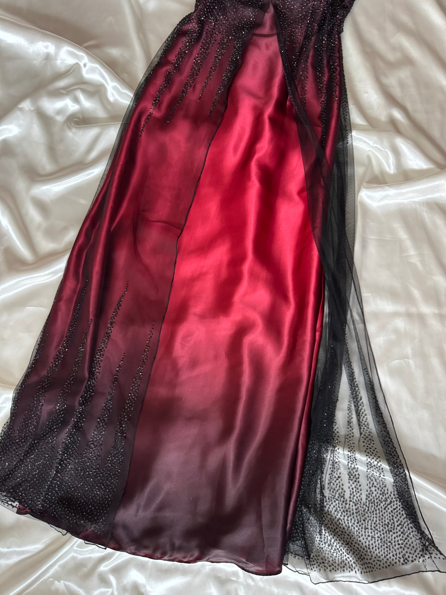 Gorgeous Red & Black Tulle Beaded Gothic Vintage Gown