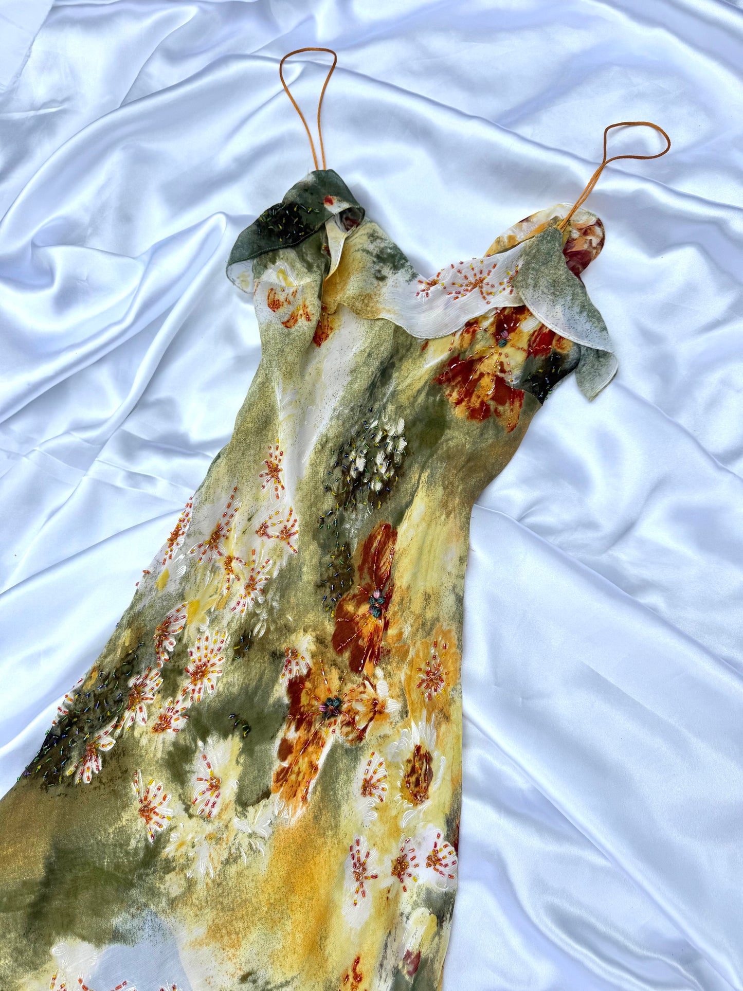 Stunning Beaded Vintage Green Flower Dress