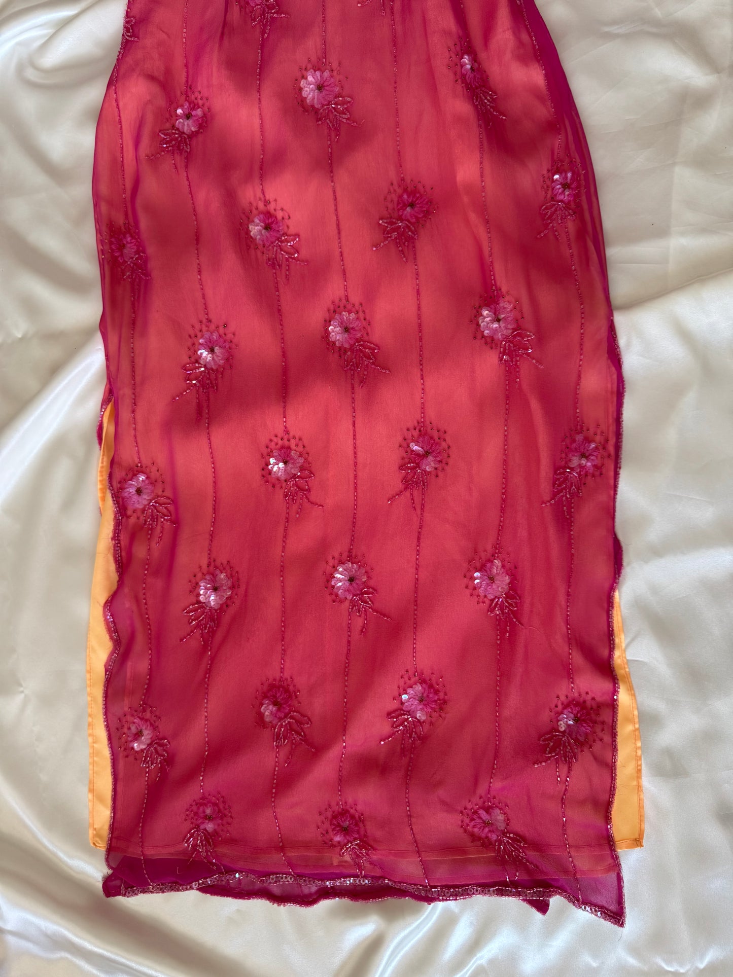 Stunning Beaded Vintage Pink Flower Silk Dress