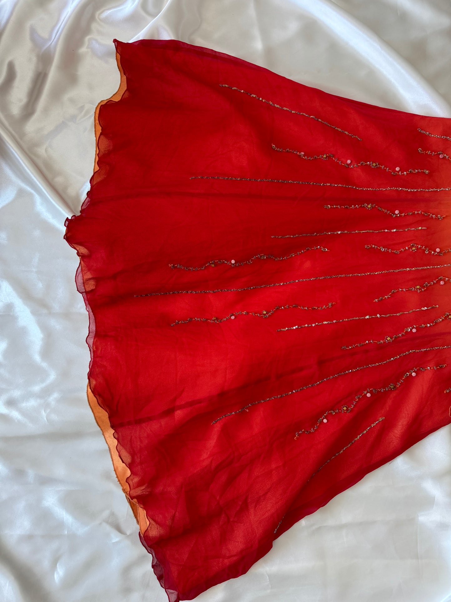 Stunning Beaded Vintage Orange Ombre Silk Dress