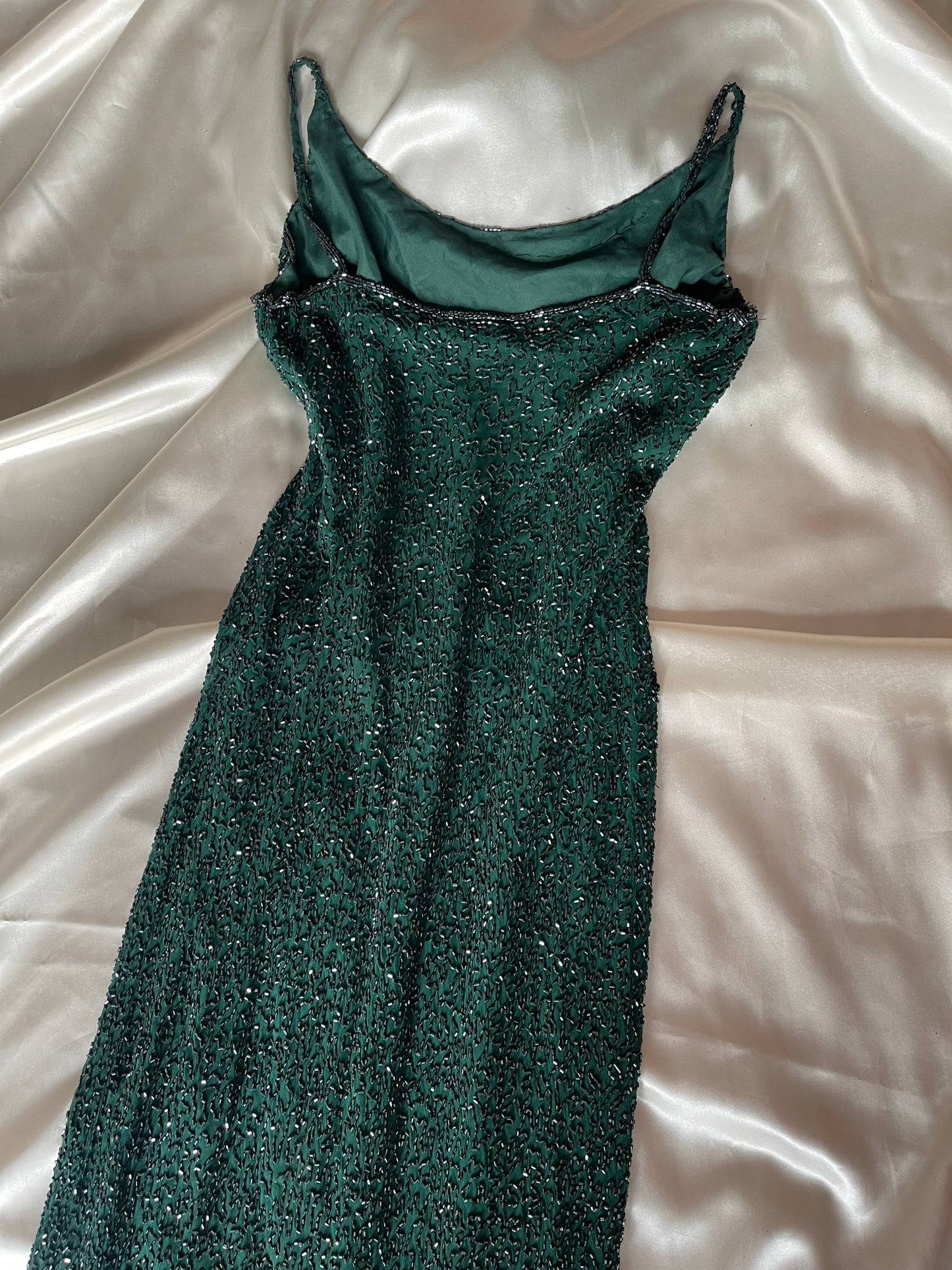 Vintage Long Green Fully  Beaded Dress