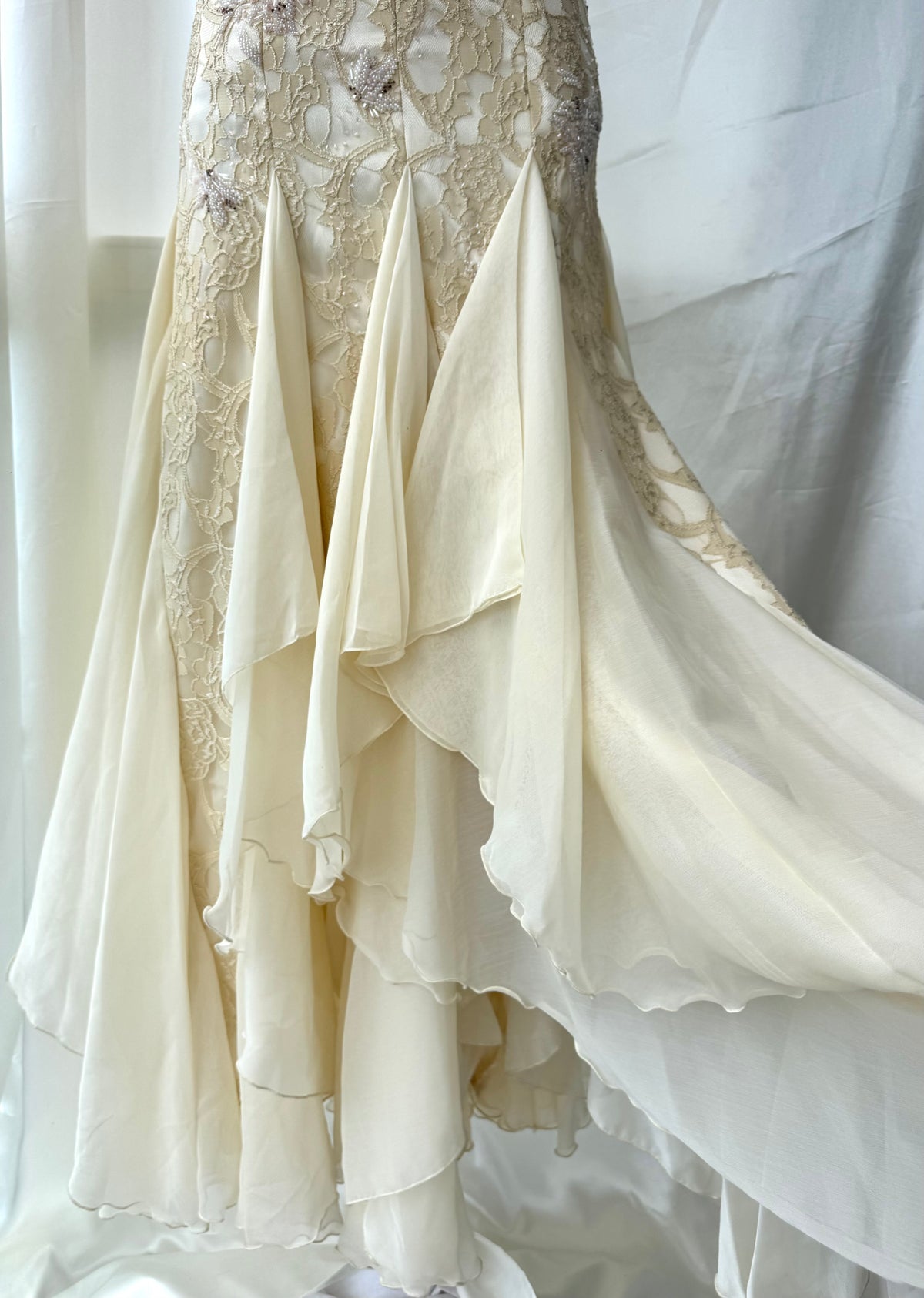 Cream Beaded Vintage Ruffle Dress