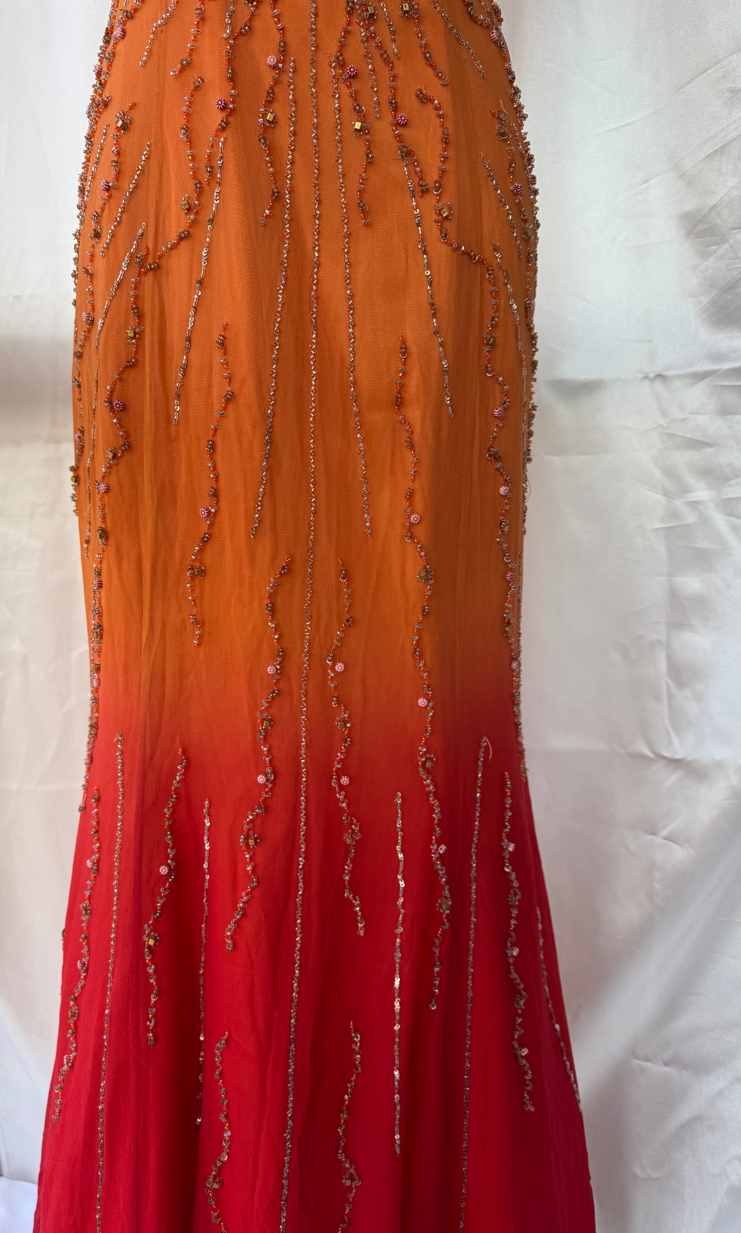 Stunning Beaded Vintage Orange Ombre Silk Dress