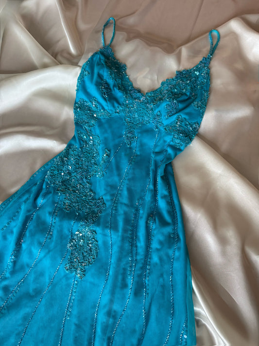 Spectacular Blue Vintage Beaded Dress
