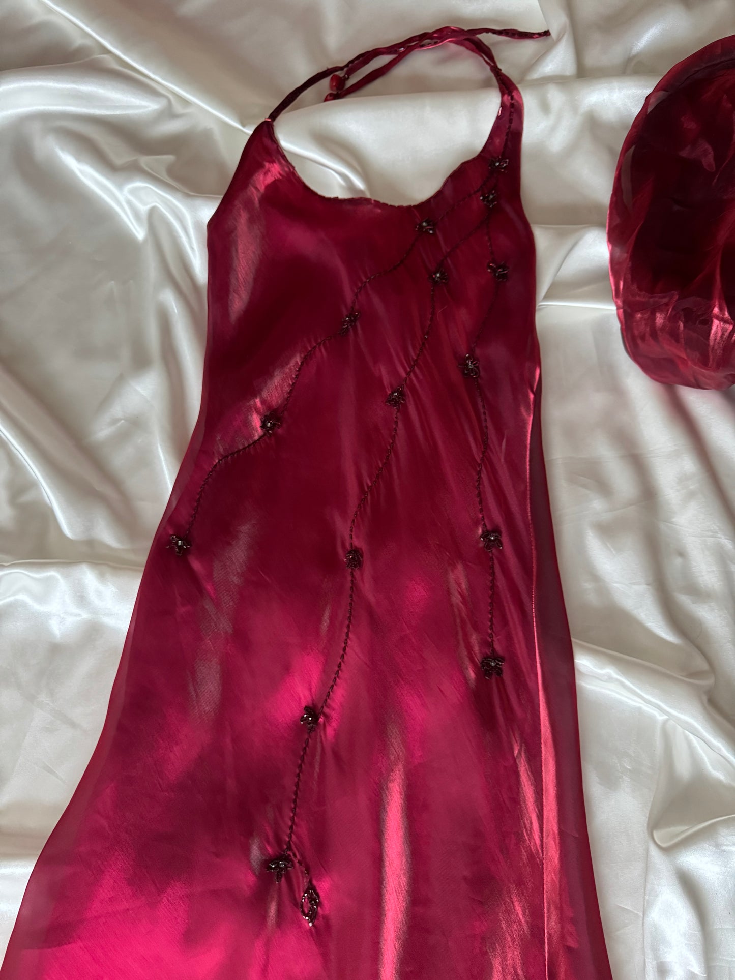 Elegant Red Satin Vintage Dress