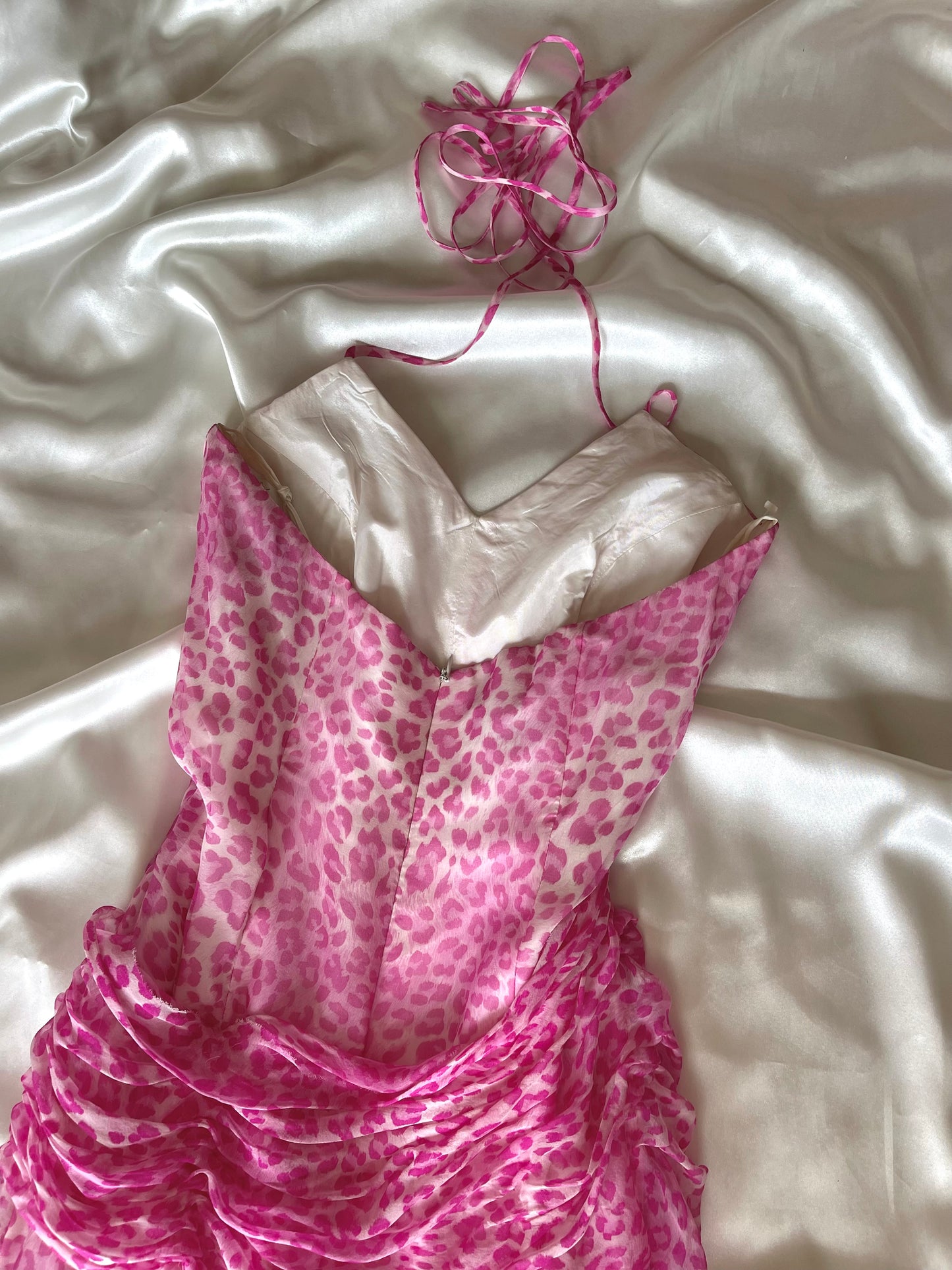 Pink Silk Vintage Leopard Panther Print Dress