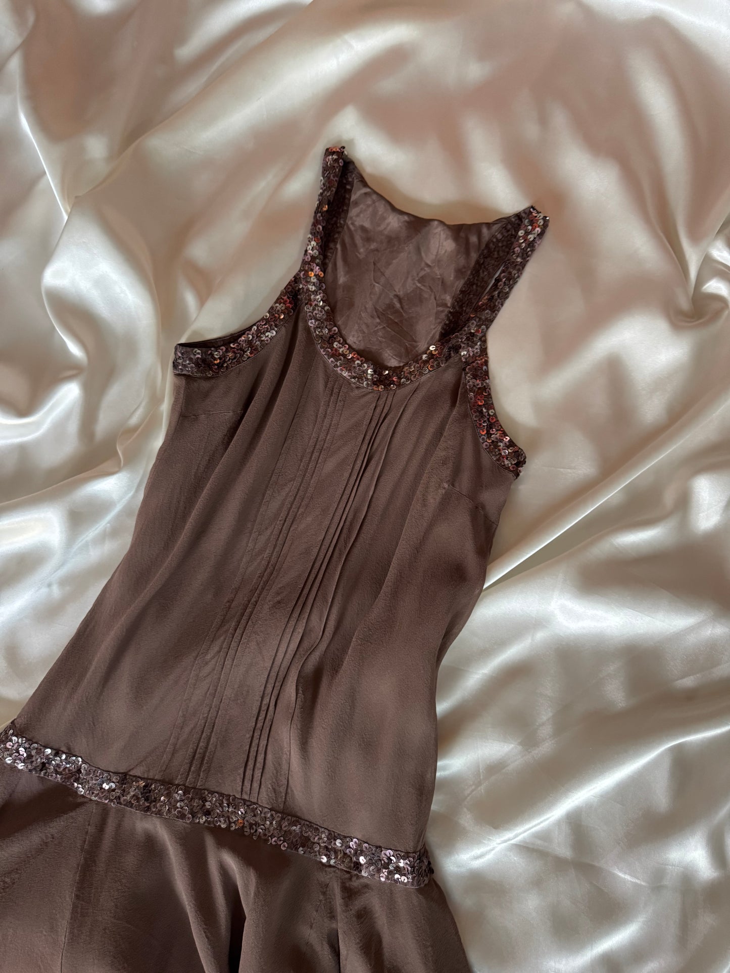 Sequin Brown Beaded Silk Dress