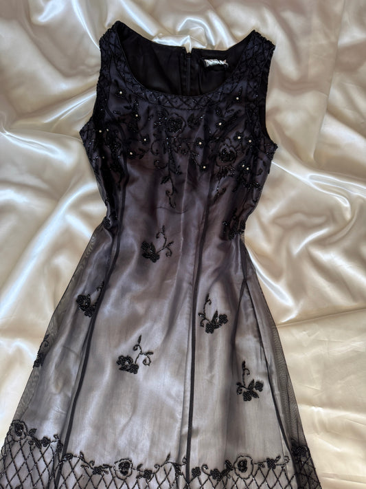 Gorgeous Gray Tulle Beaded Vintage Royal Gown