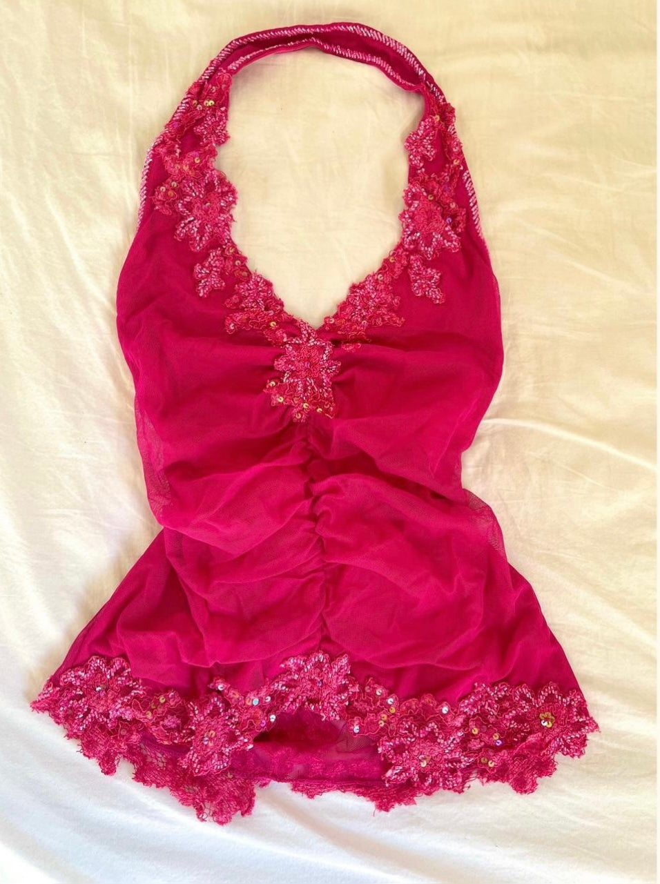 Beautiful Pink or Turquoise Beaded Vintage Halter Top