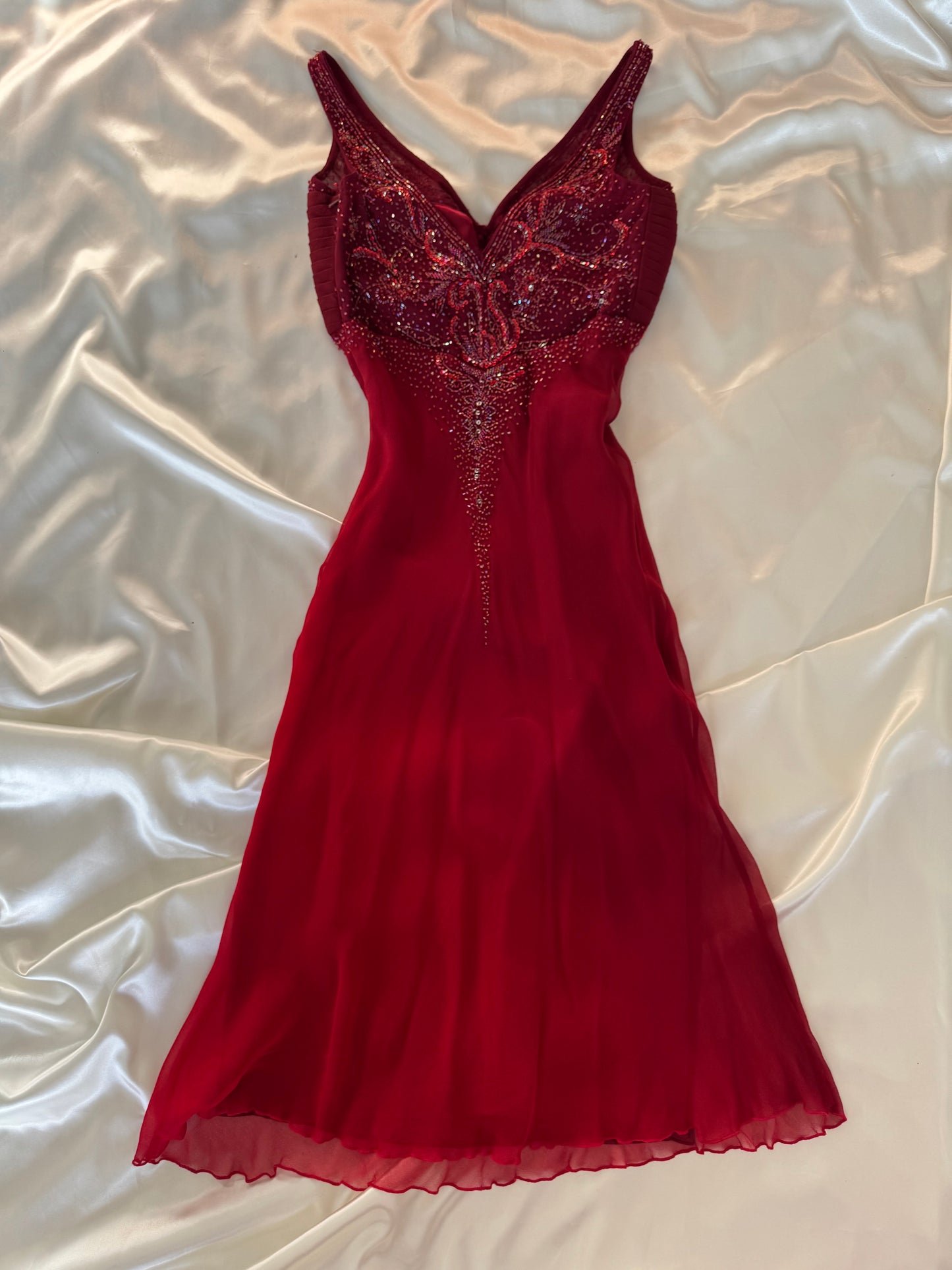 Red Beaded Silk Vintage Dress
