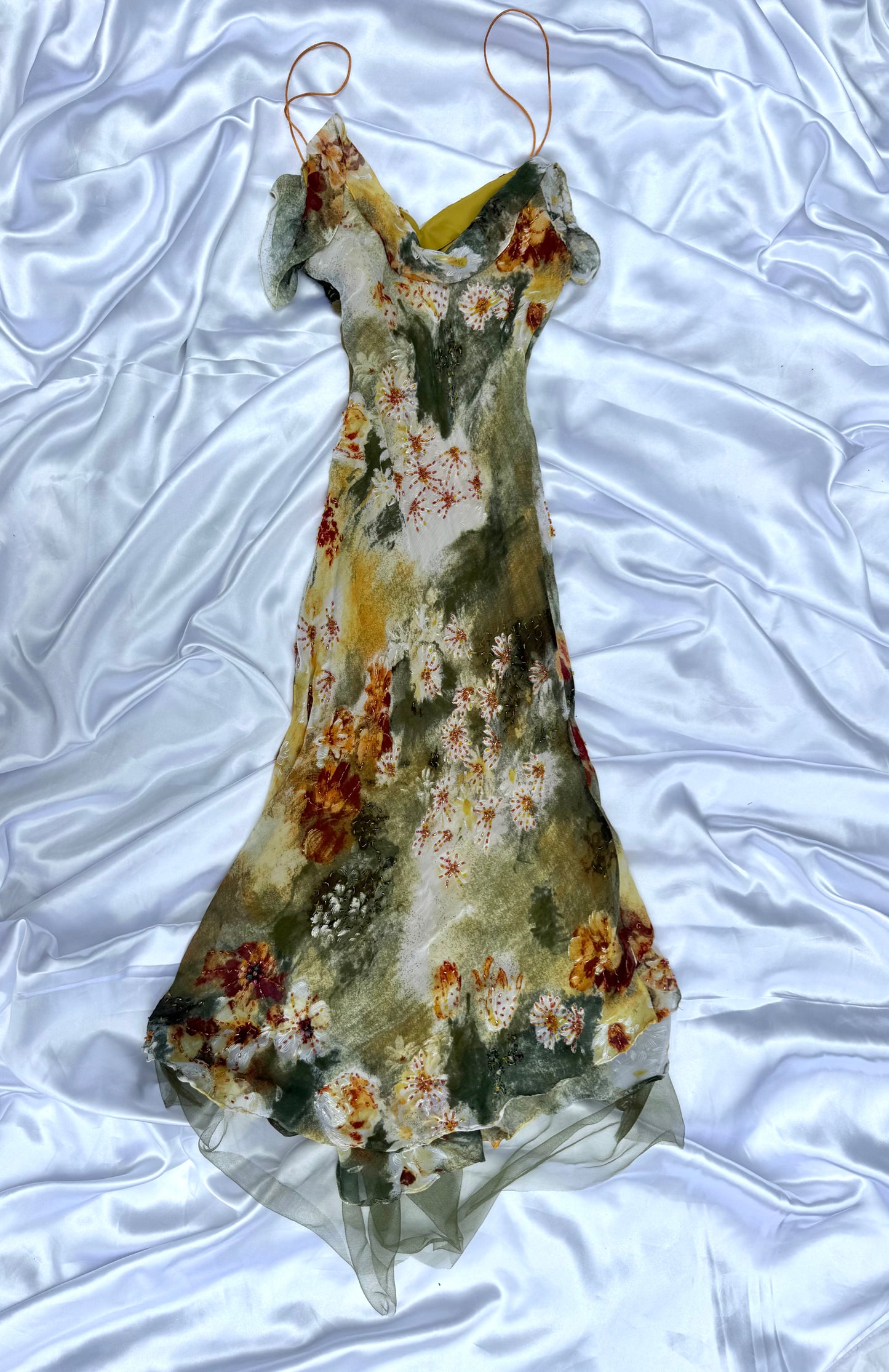 Stunning Beaded Vintage Green Flower Dress