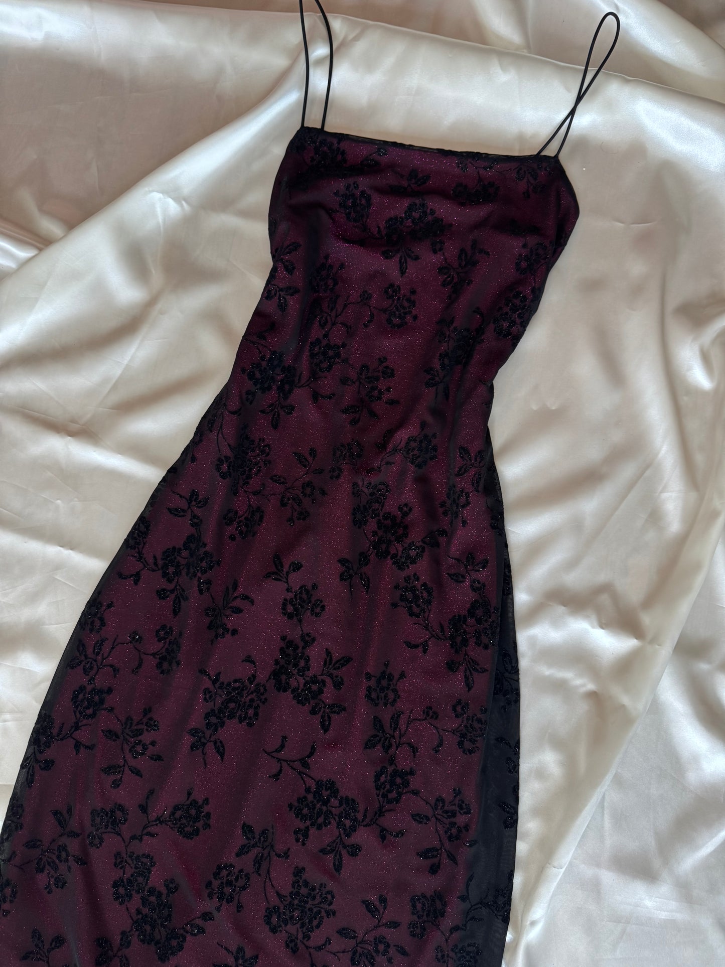 Black & Fuschia Floral Sparkly Gothic Vintage Dress
