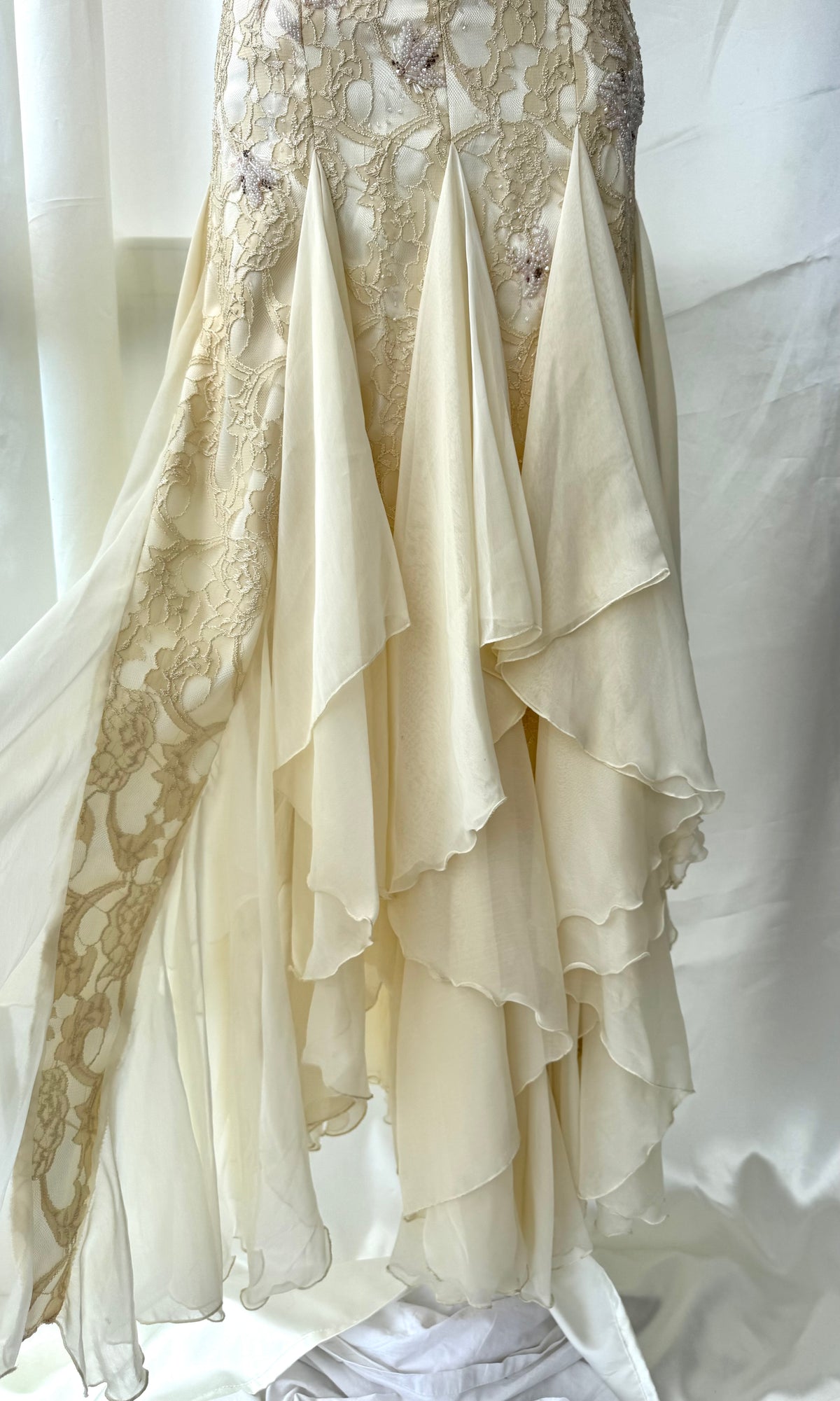 Cream Beaded Vintage Ruffle Dress