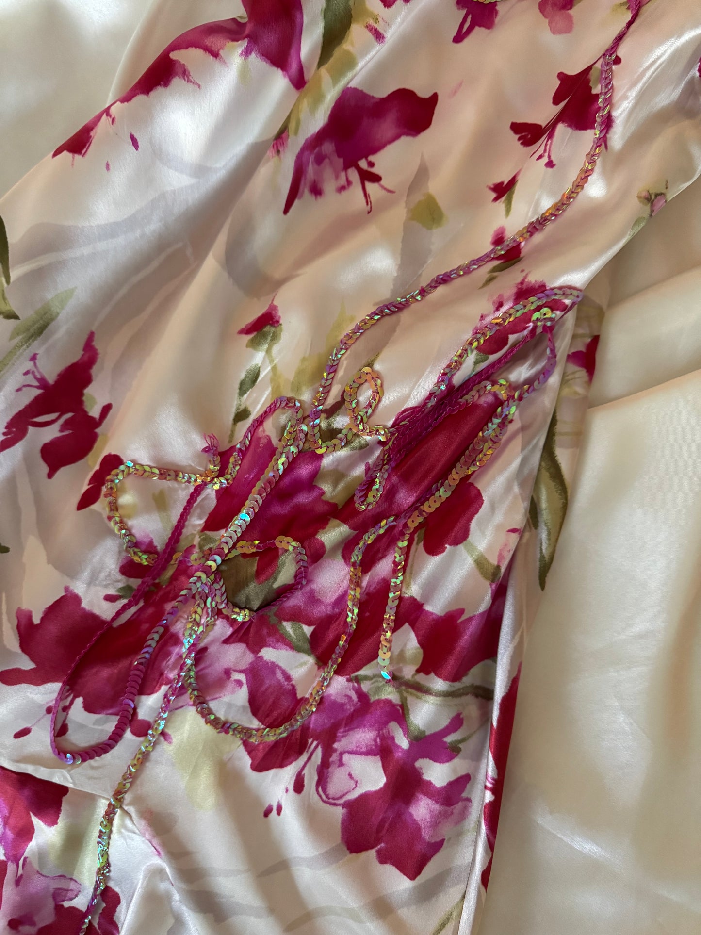 Absolutely Beautiful Sequin White & Pink Vintage Dress