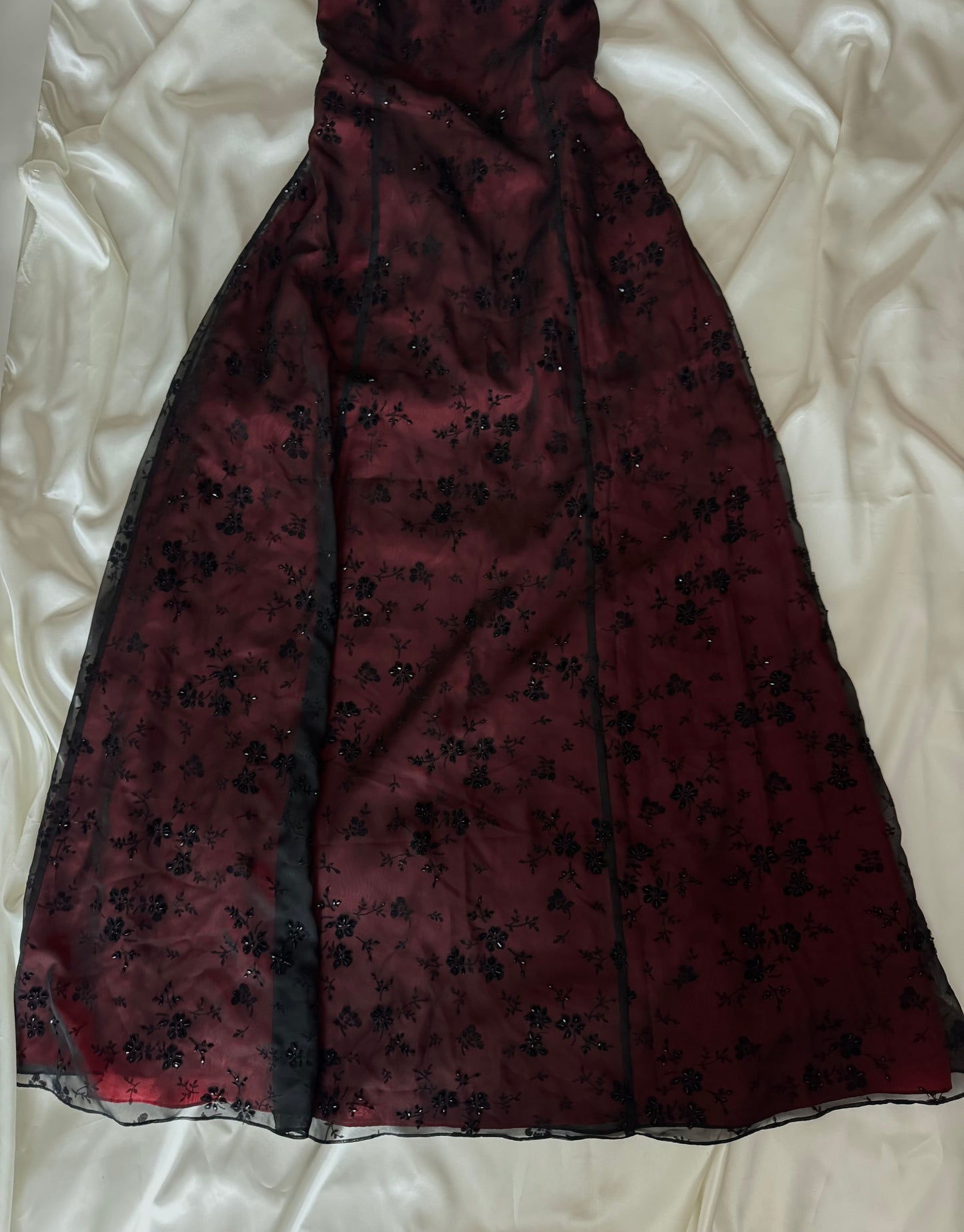 Gorgeous Red & Black Tulle Beaded Gothic Vintage Gown