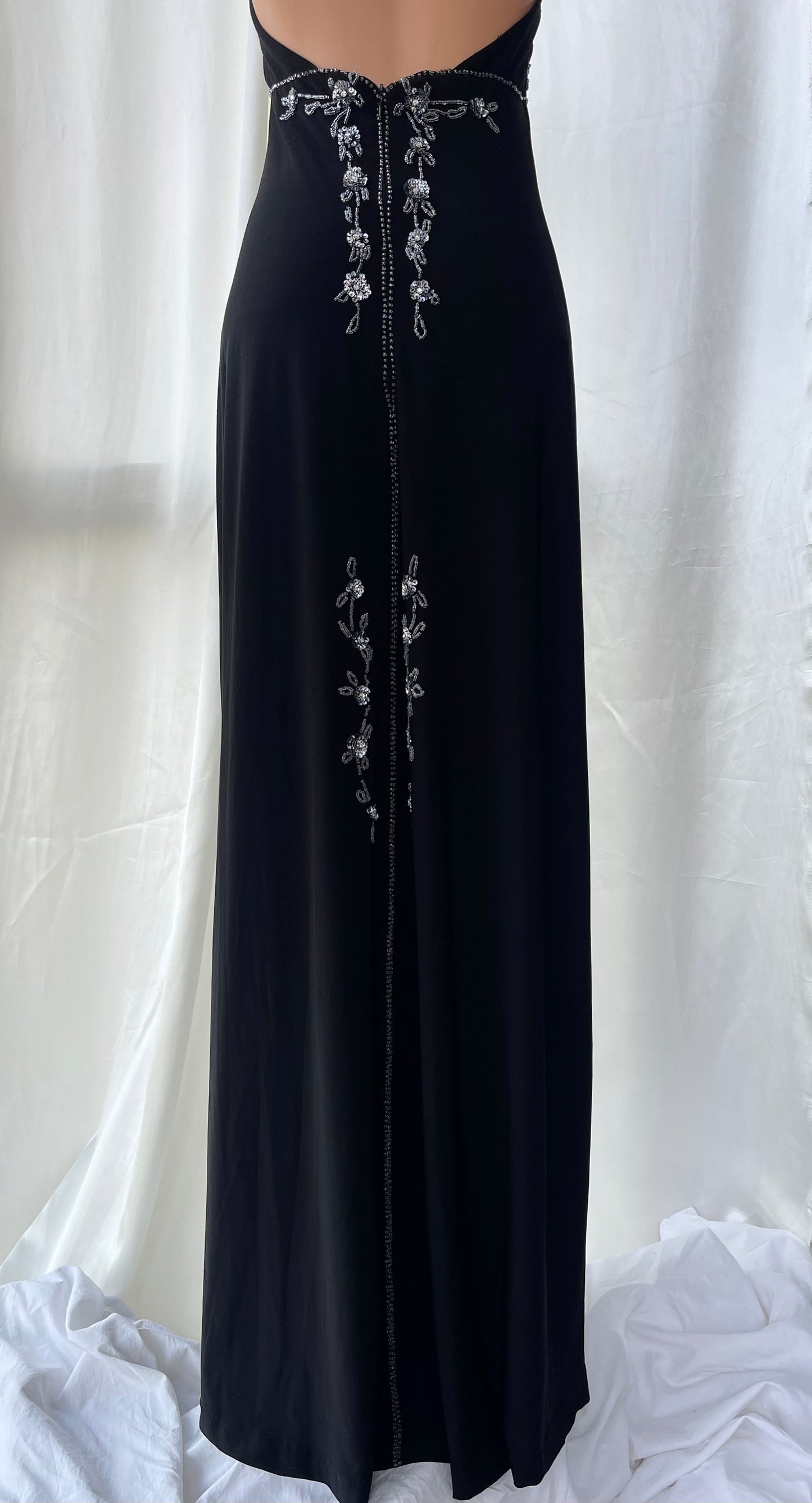 Black Beaded Halter Neck Vintage Gown