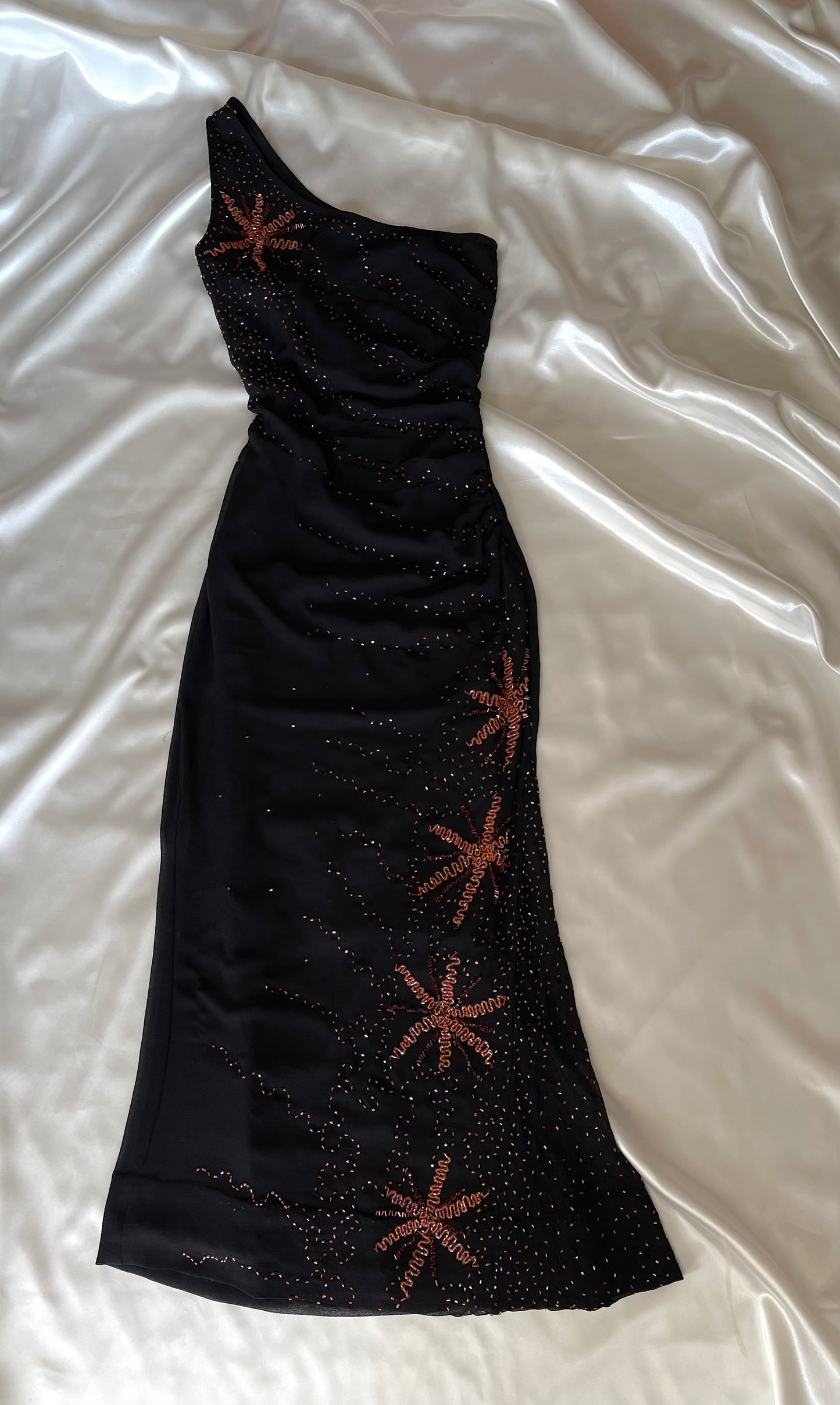 Black Beaded One Shoulder Vintage Gown