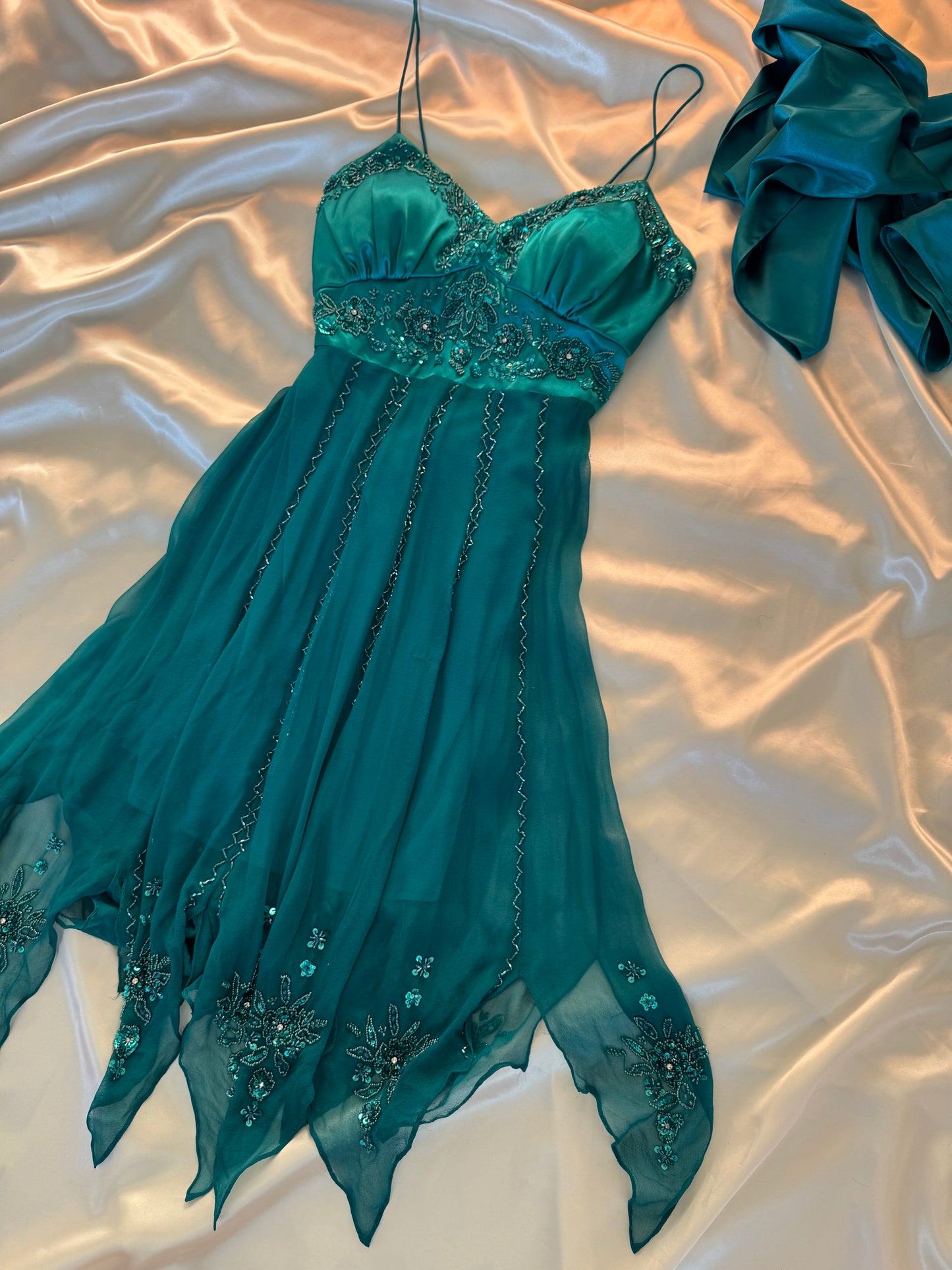 Spectacular Turquoise Beaded Silk Dress
