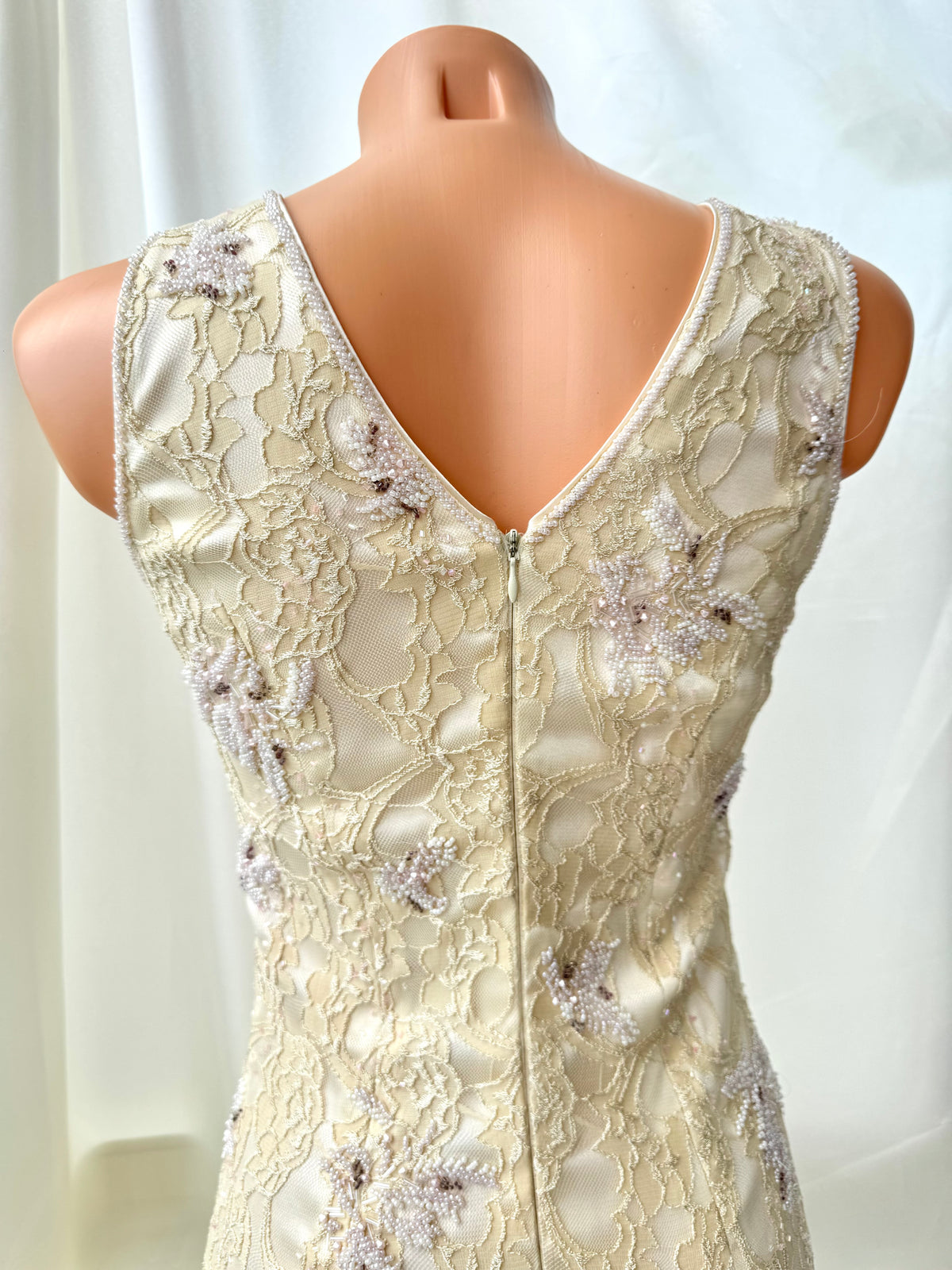 Cream Beaded Vintage Ruffle Dress