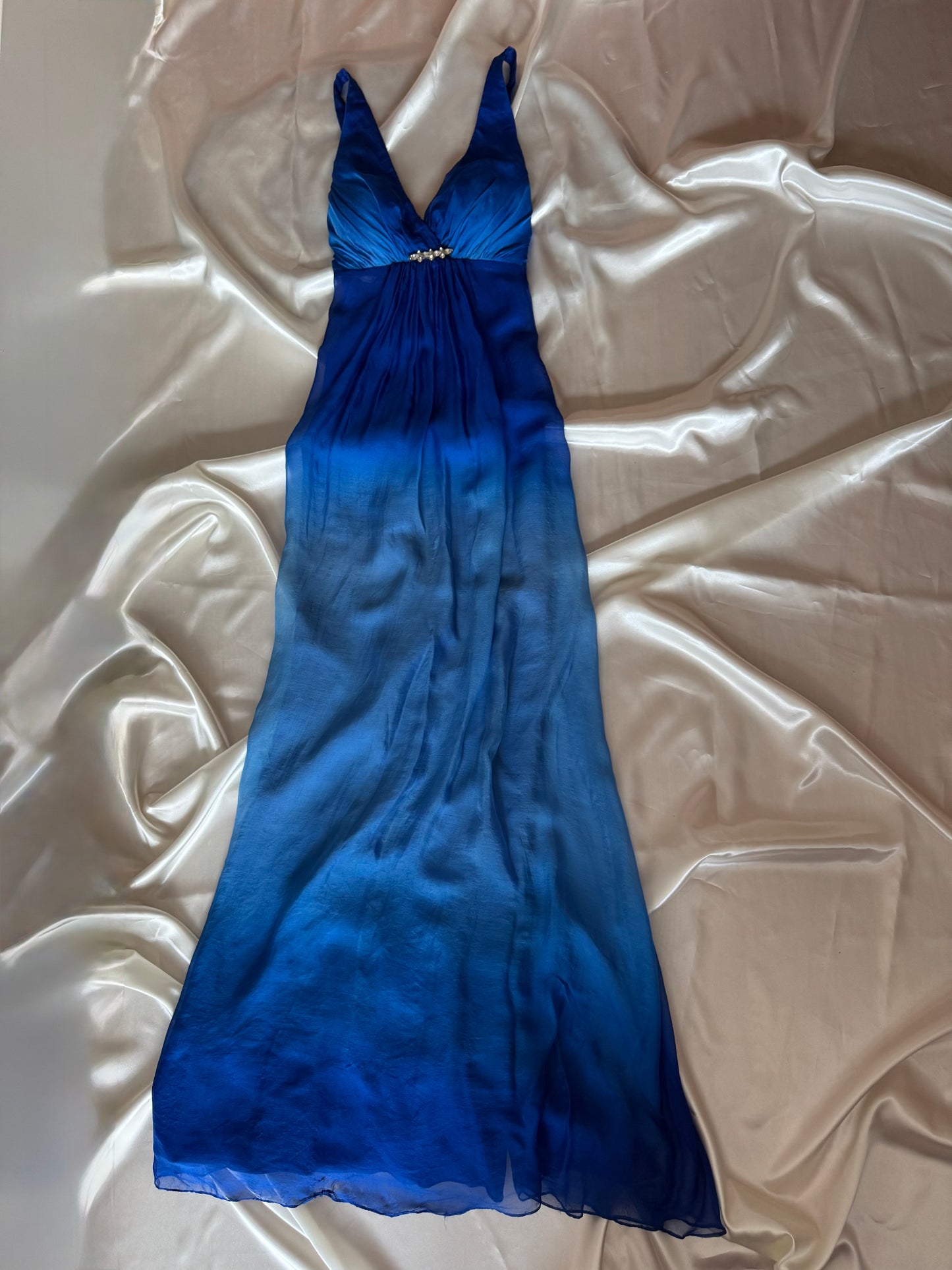 Blue Lagoon Silk Vintage Long Ombre Summer Dress
