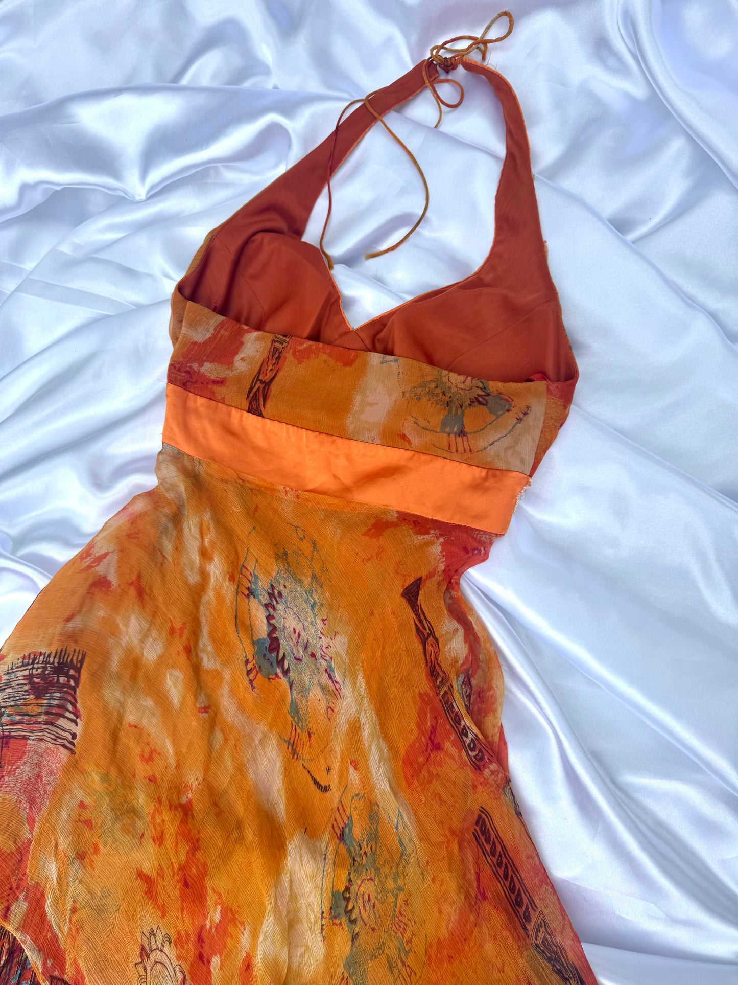 Orange Silk Beaded Vintage Dress