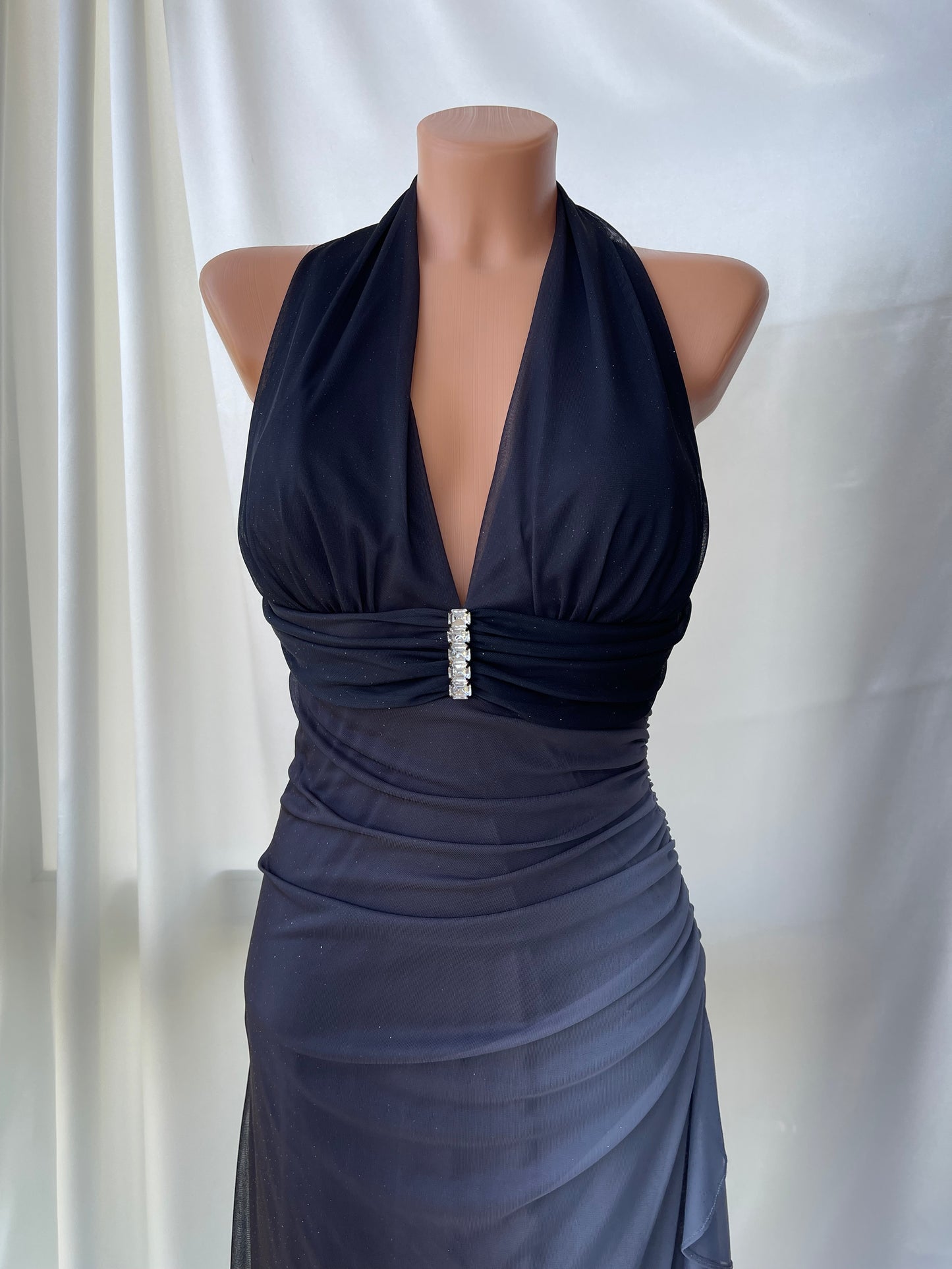 Sparkly Ombre Gray Halter Neck Vintage Dress